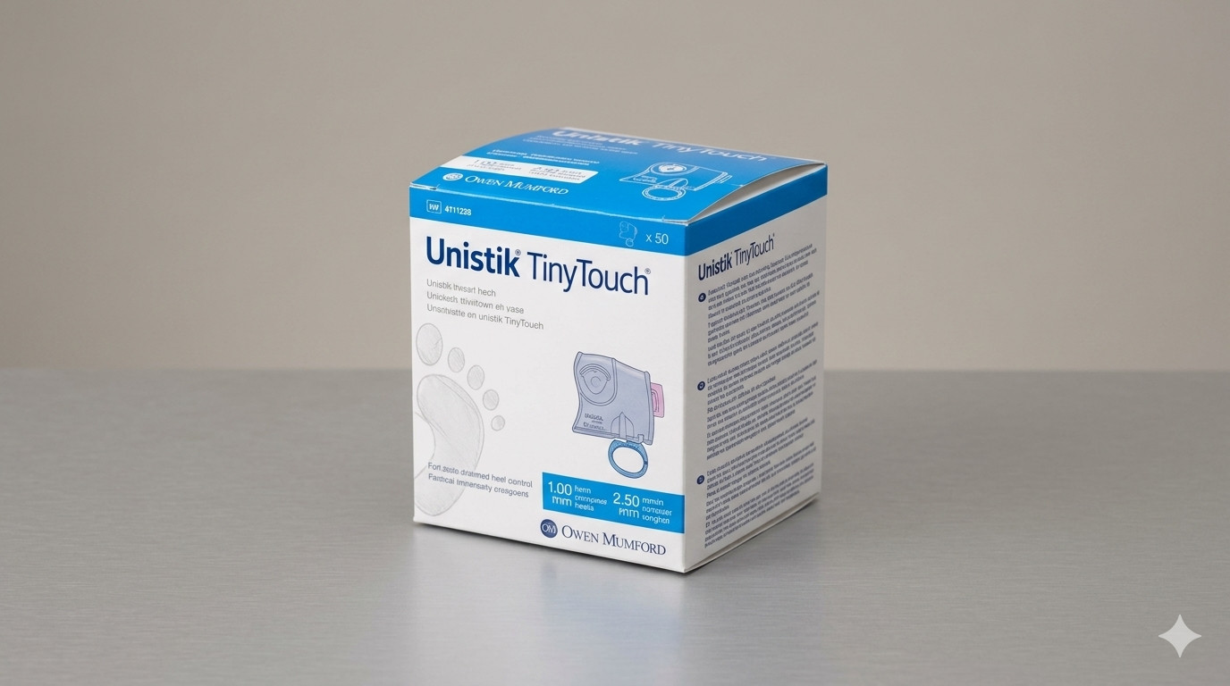 New Owen Mumford Unistik TinyTouch REF AT1250 x50 sealed box - Exp Date 26/11