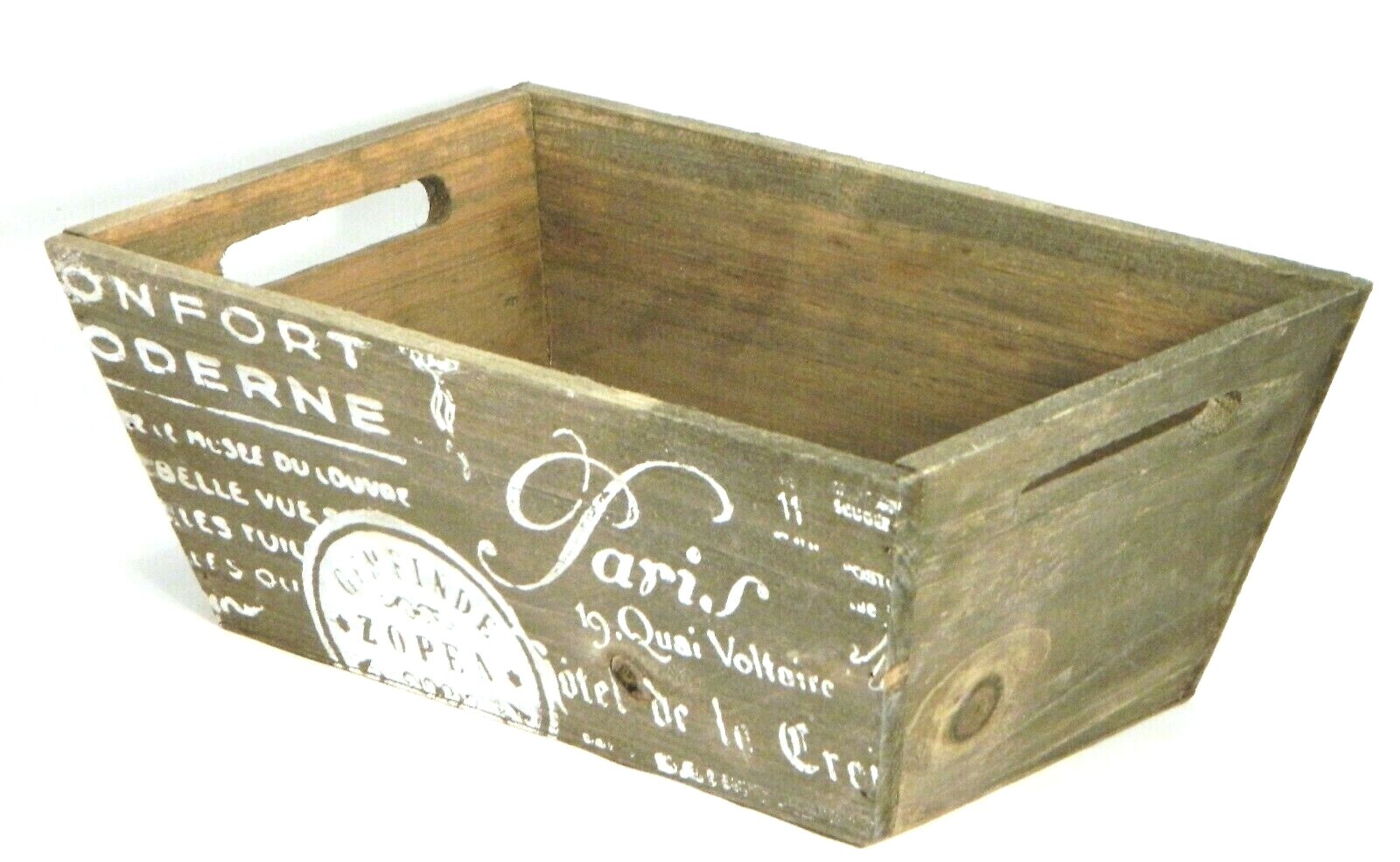 Wood Planter Flower Box French Script Handles 10.75" Container