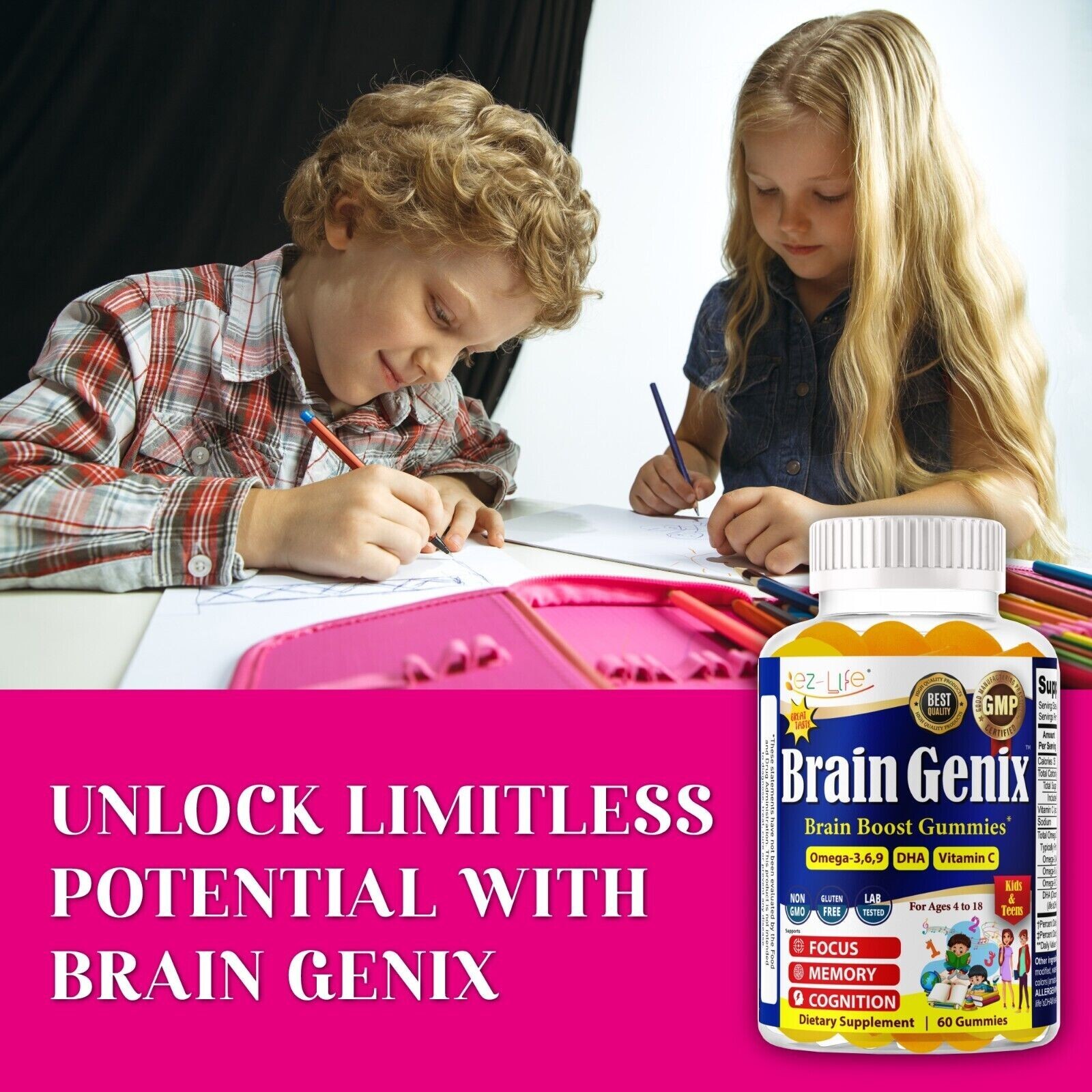 Kids Brain Focus Memory Booster + Brain Health Supplement + Omega 369 -03/12/25