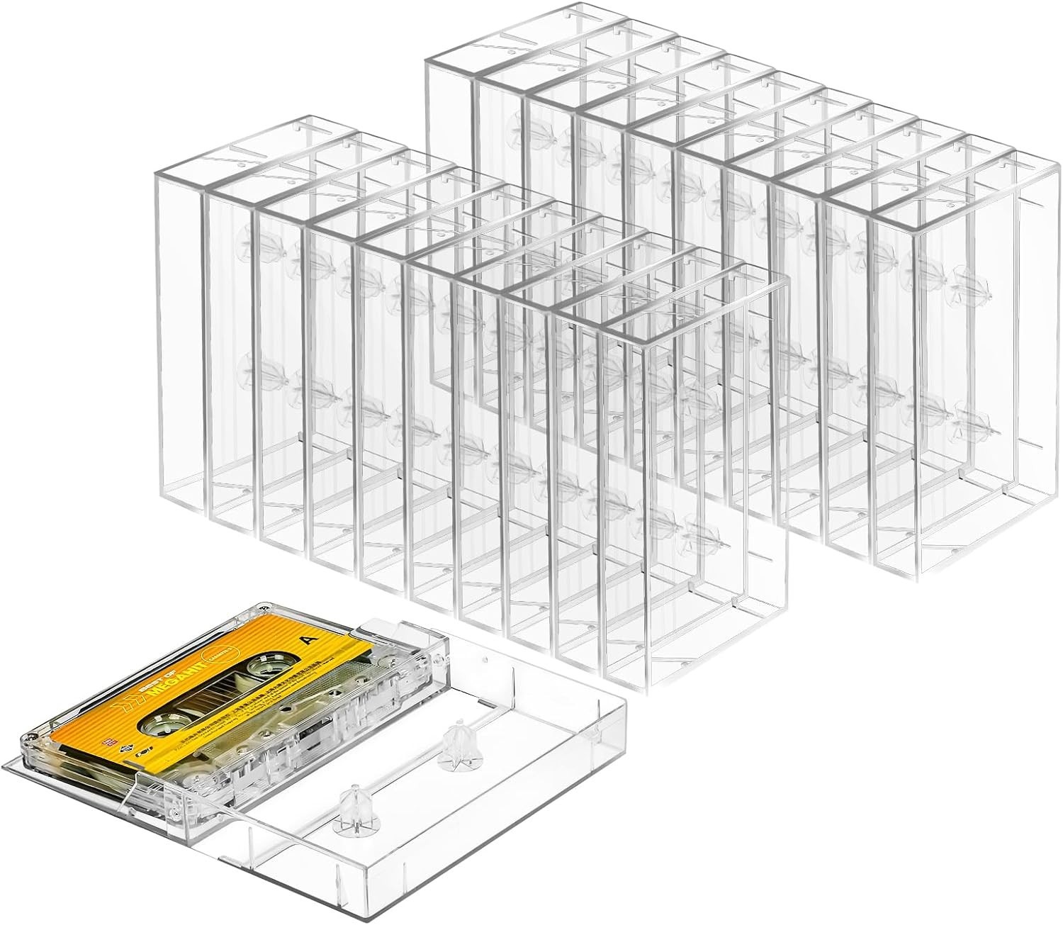 100-Pack Audio Cassette Storage Cases - Clear Plastic Cassette Tape Cases - A...