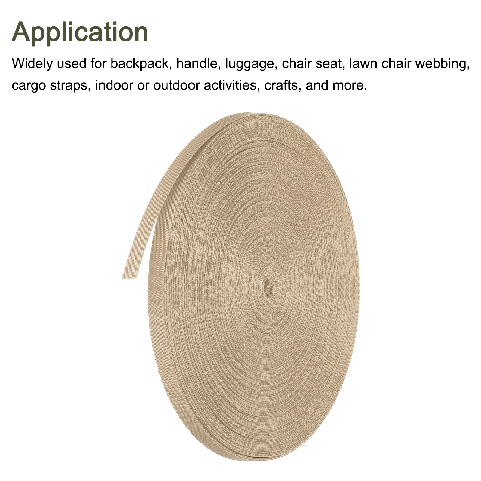 Flat Nylon Webbing Strap 3/8 Inch 50 Yards Apricot for Backpack