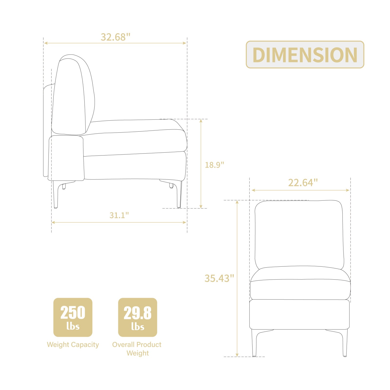 Modular Sectional Sofa Armless Seat Module, Corduroy, Beige