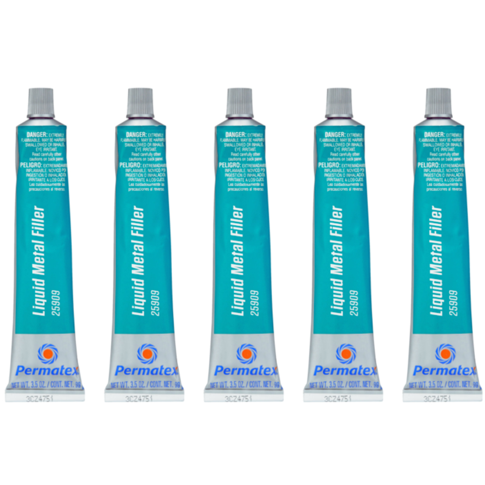Set of 5 Permatex 25909 Liquid Metal Fillers (3.5 oz each) - Pack of 5