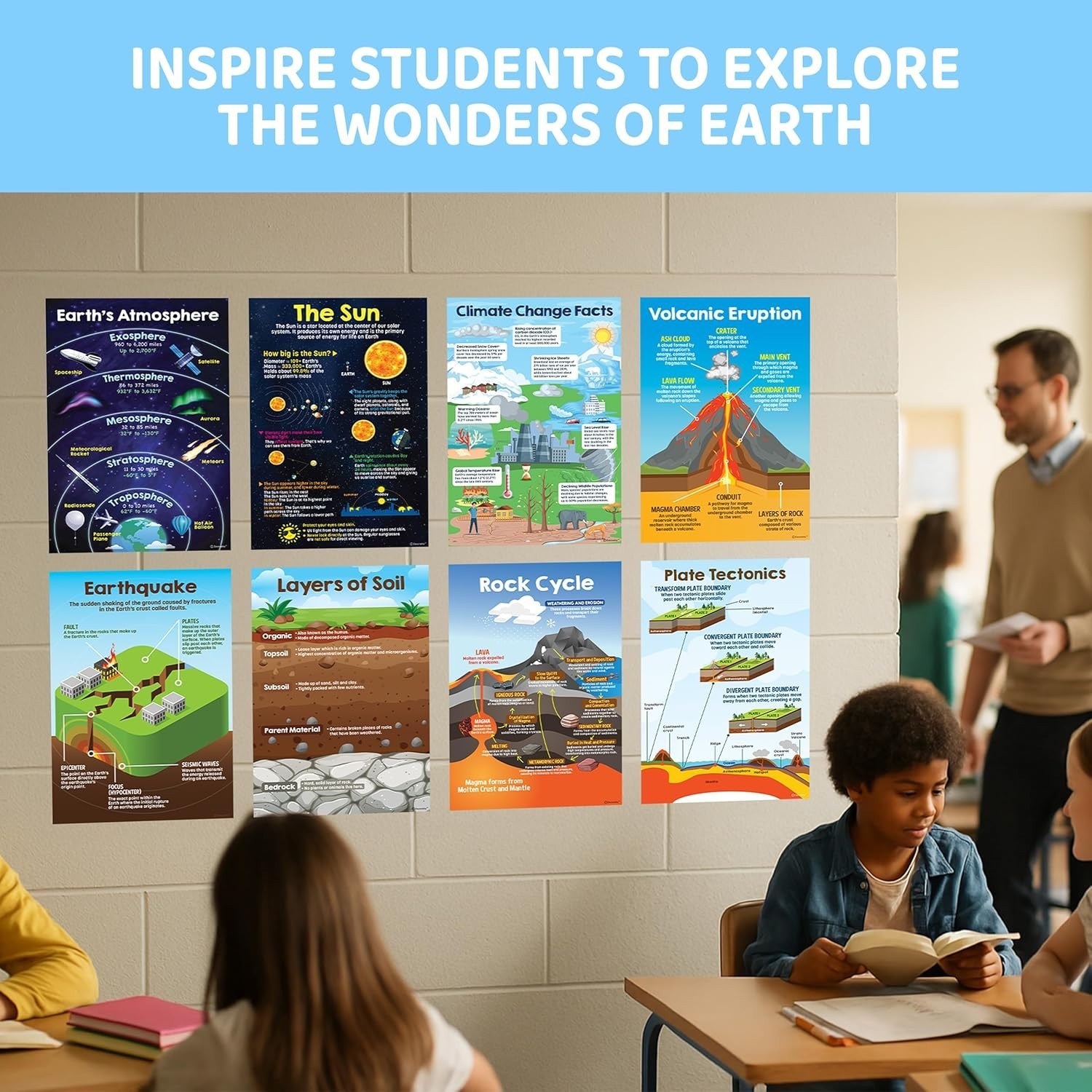 12 Earth Science Posters for Classroom Middle School, 11x17in Matte-Laminated..