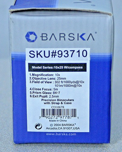 Barska 10x25 Compact Binoculars with Compass & Case