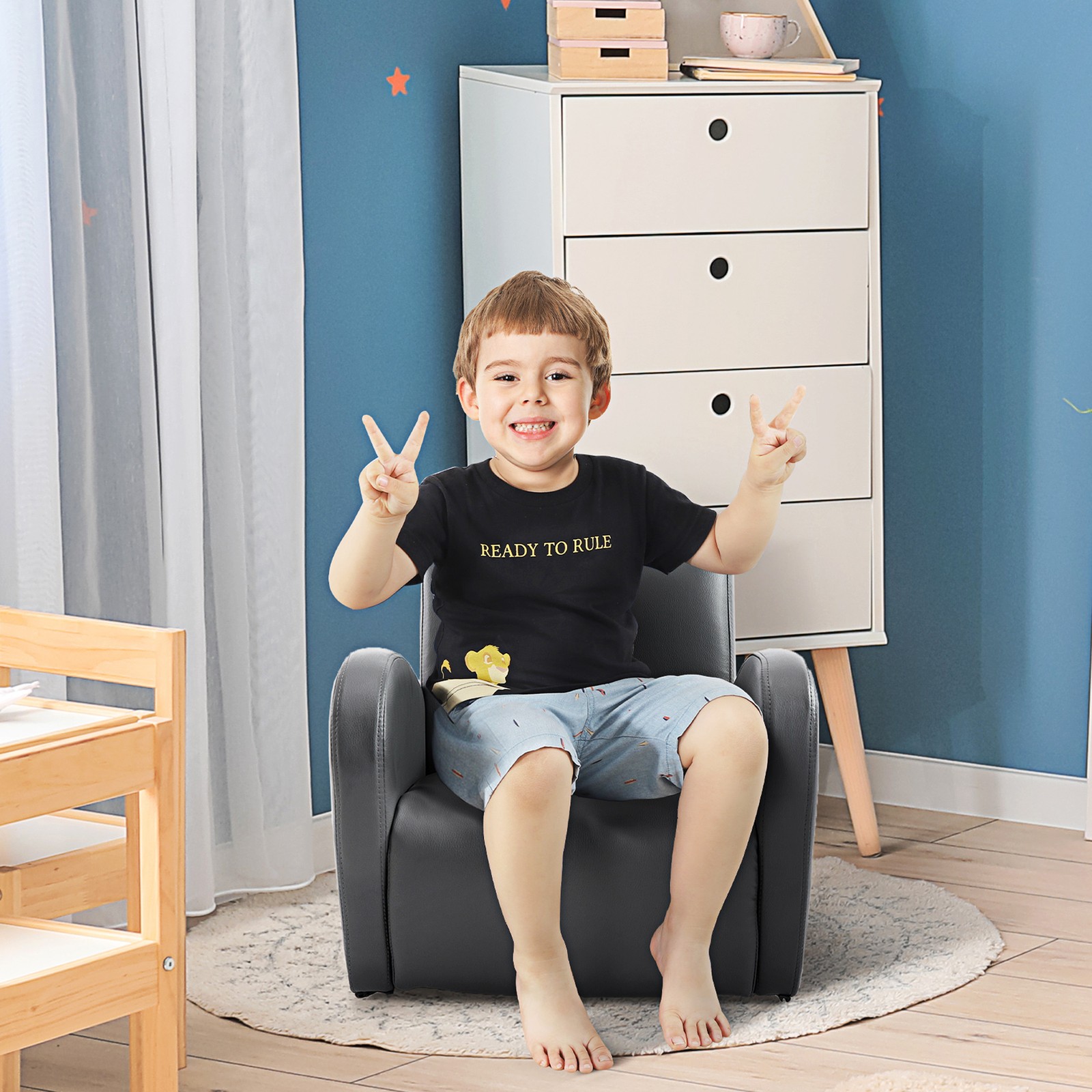 Childrens Soft & Comfortable Sofa Recliner w/ Storage for Remotes & Books