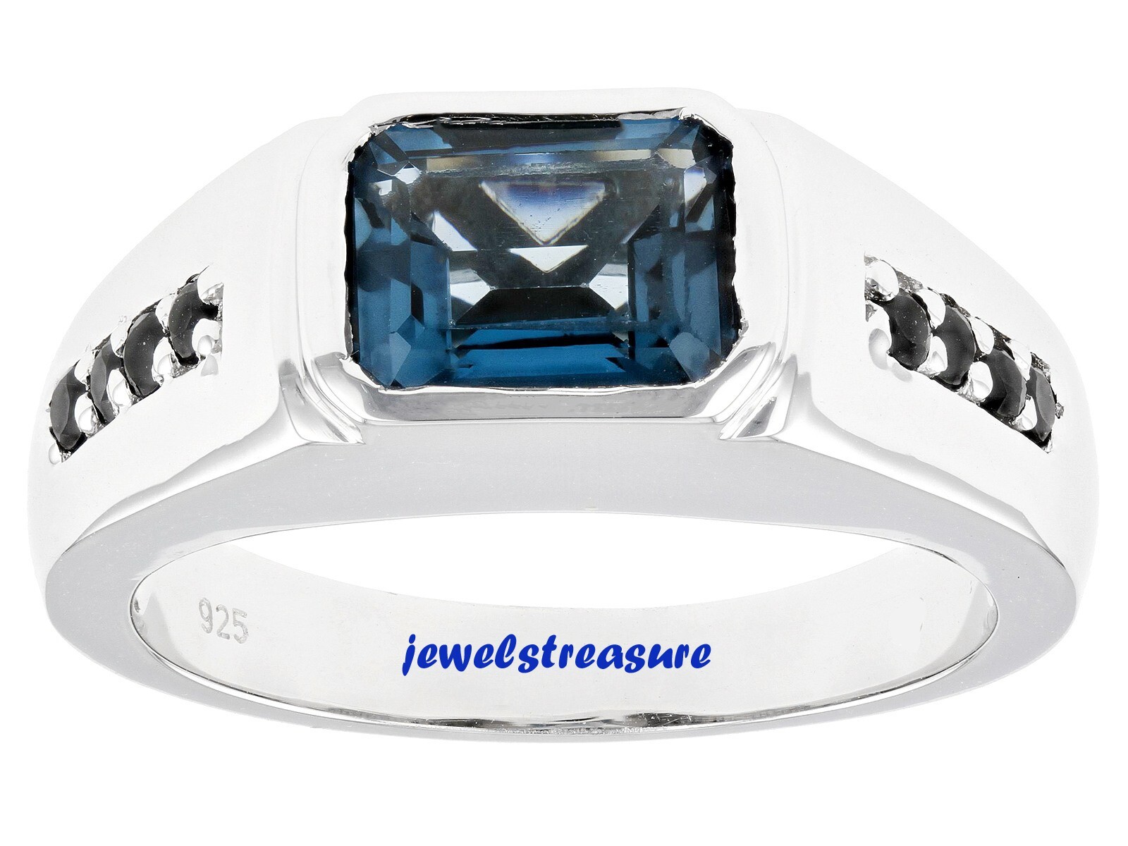 Natural London Blue topaz & CZ Gemstones 925 Sterling Silver Ring for Men's #437