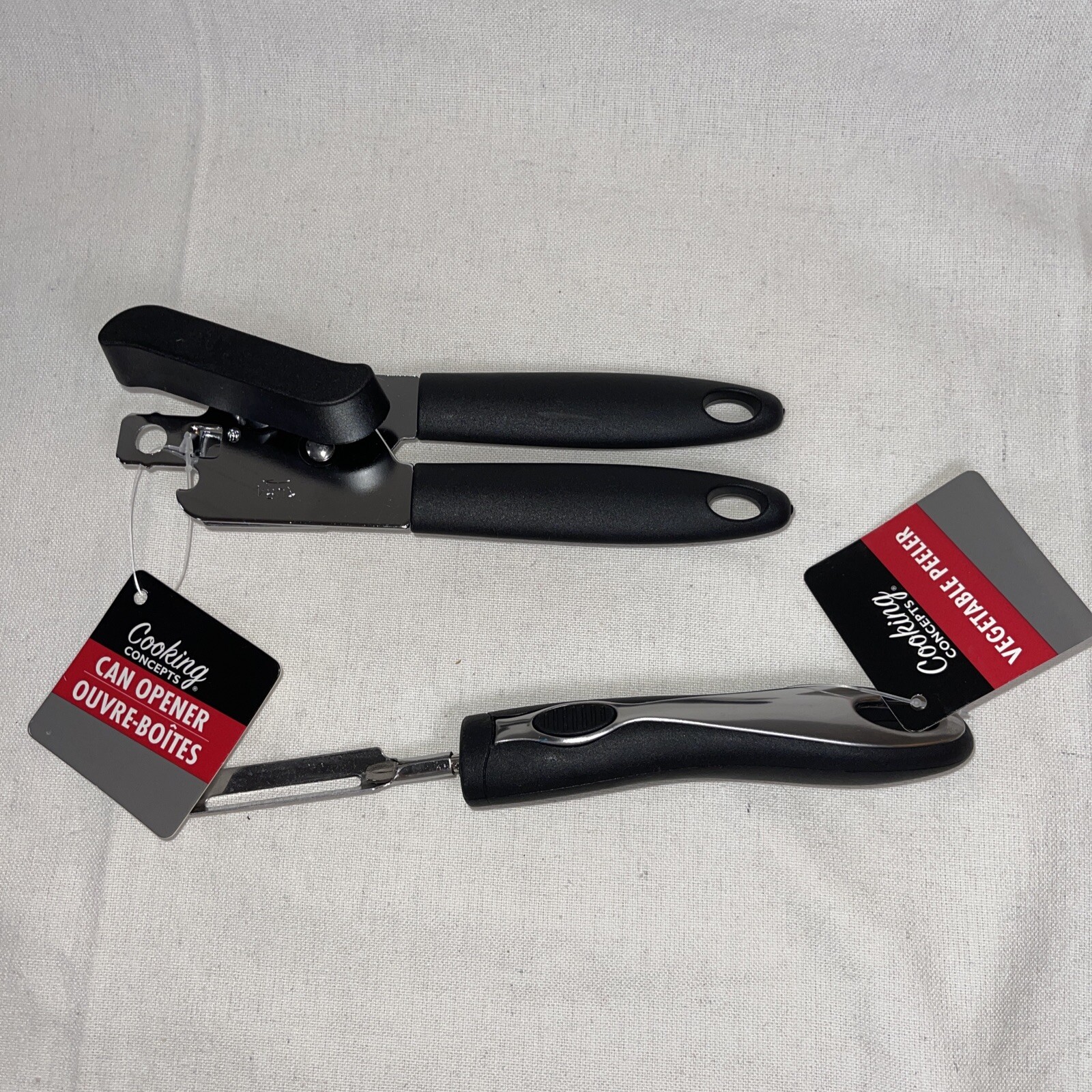 Set Of 2 Cooking Concepts Can Opener Silver Black 7.5" & Vegetable Fruit Peeler~