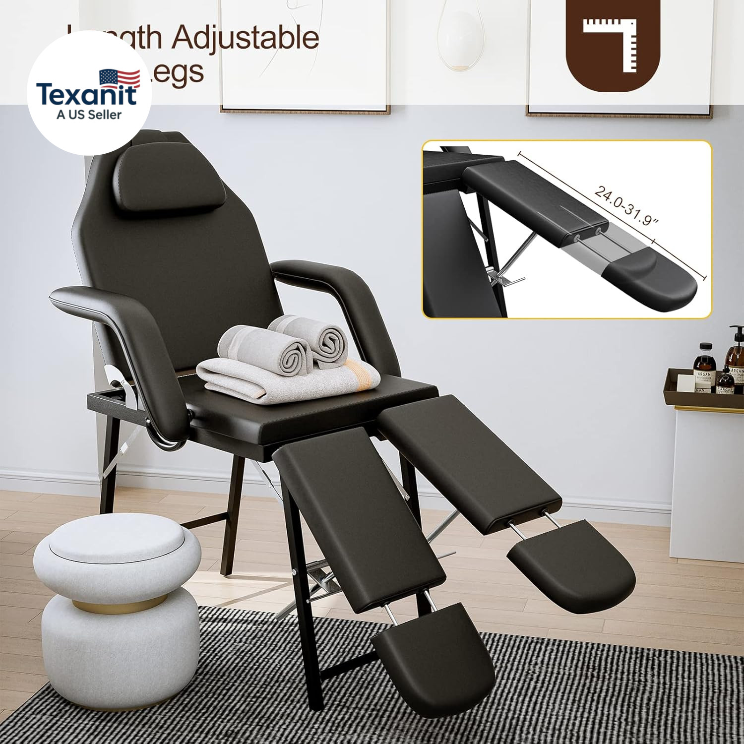 Portable Tattoo Chair Adjustable Split Legs for Client, Mobile Massage Table Fol