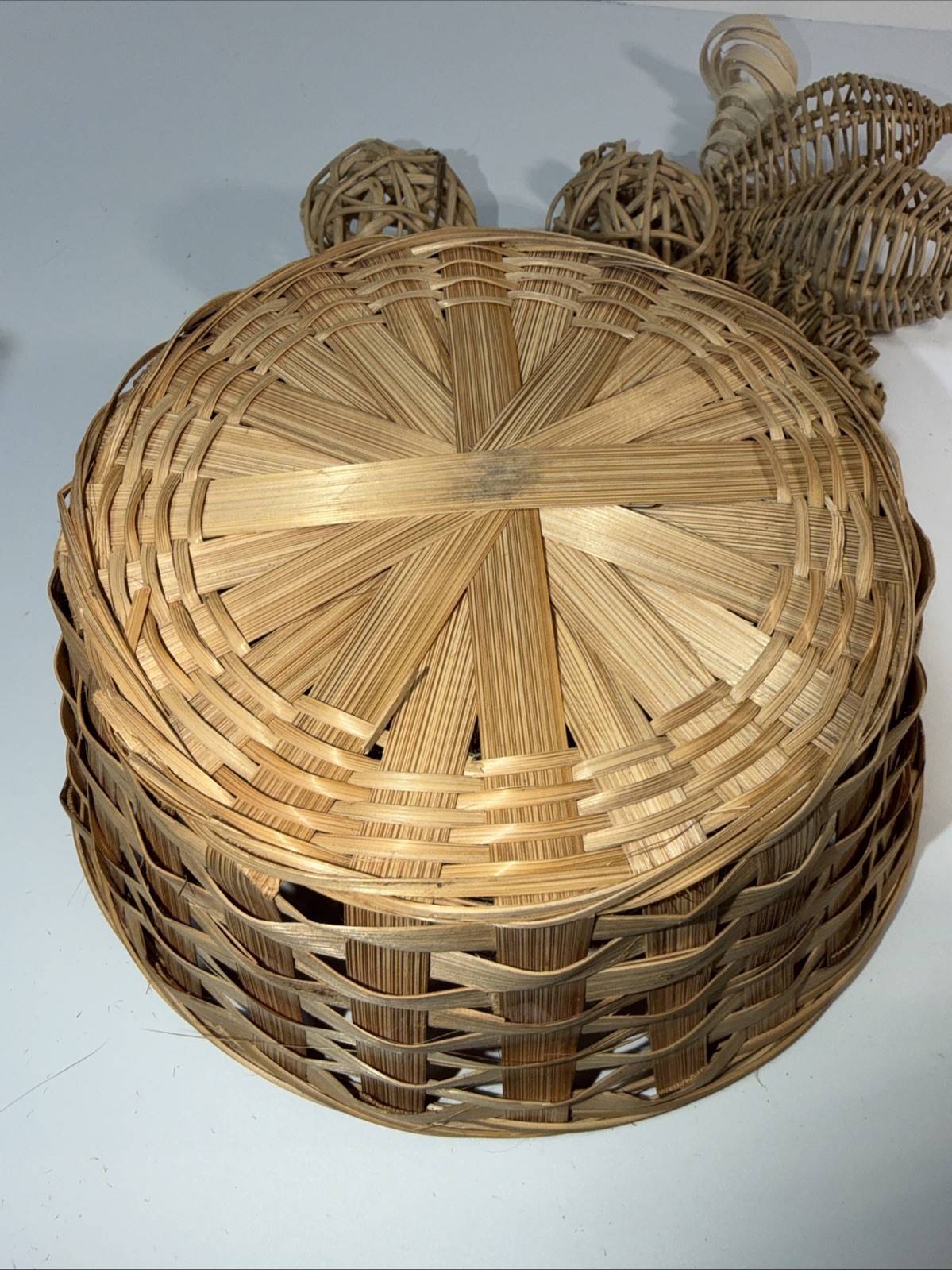 Wicker Basket Small 4” X 9” With Wicker Woven Decorations