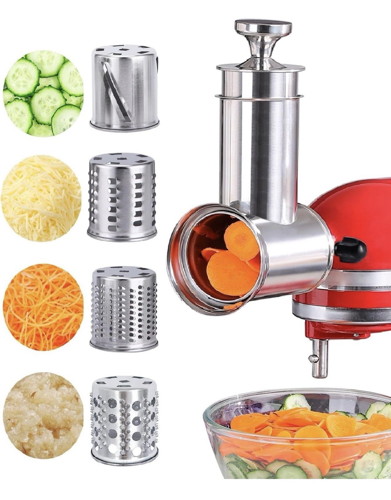 FavorKit Stainless Steel Slicer Shredder Attachment for KitchenAid Mixers Lar...
