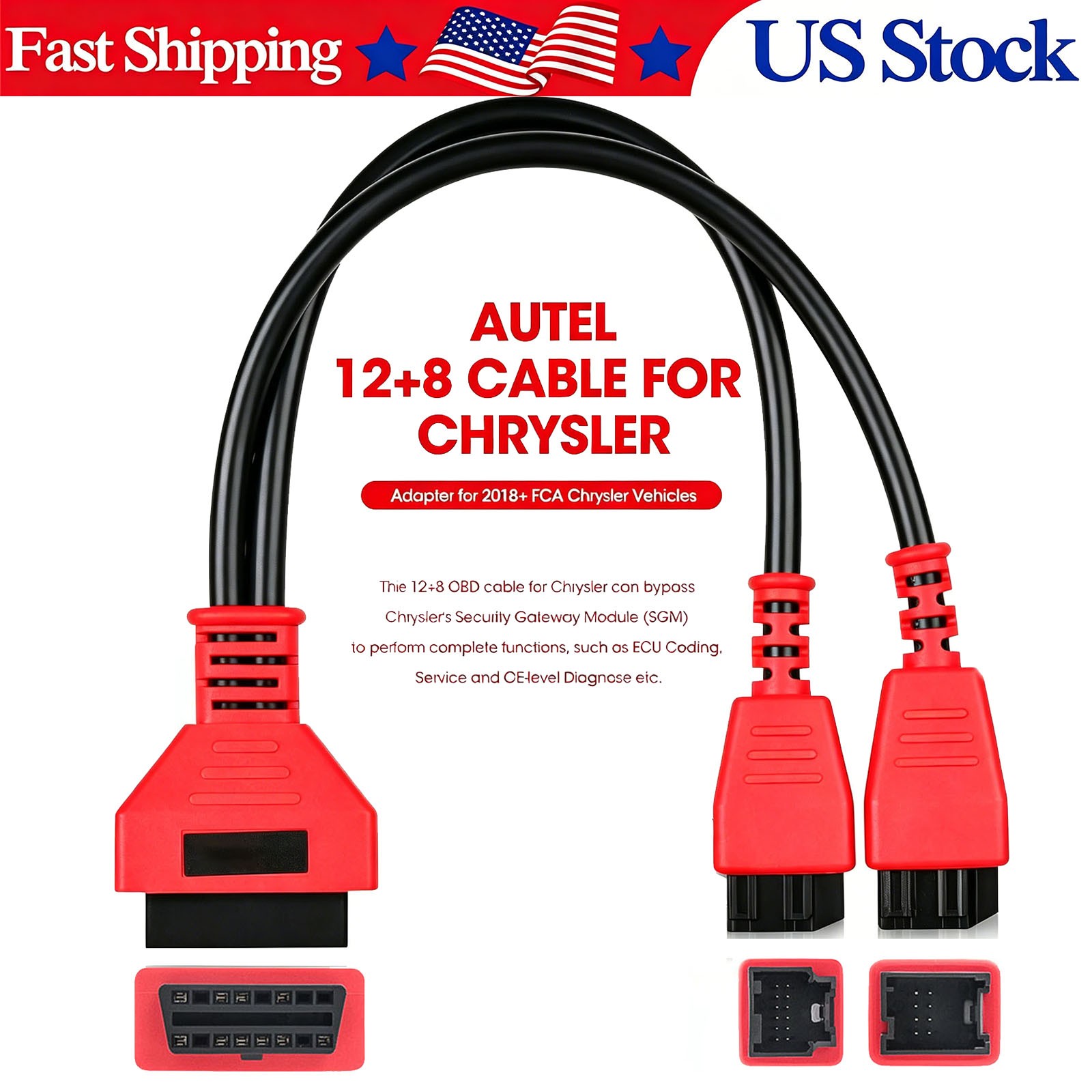 FCA 12+8 Cable Adapter for Chrysler 12+8 Programming Cable Connector, Autel OBD2