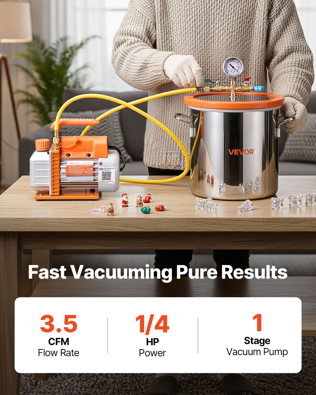 3 Gallon Vacuum Chamber with Pump, 3.5 CFM, Single Stage Vacuum Pump, Stainless