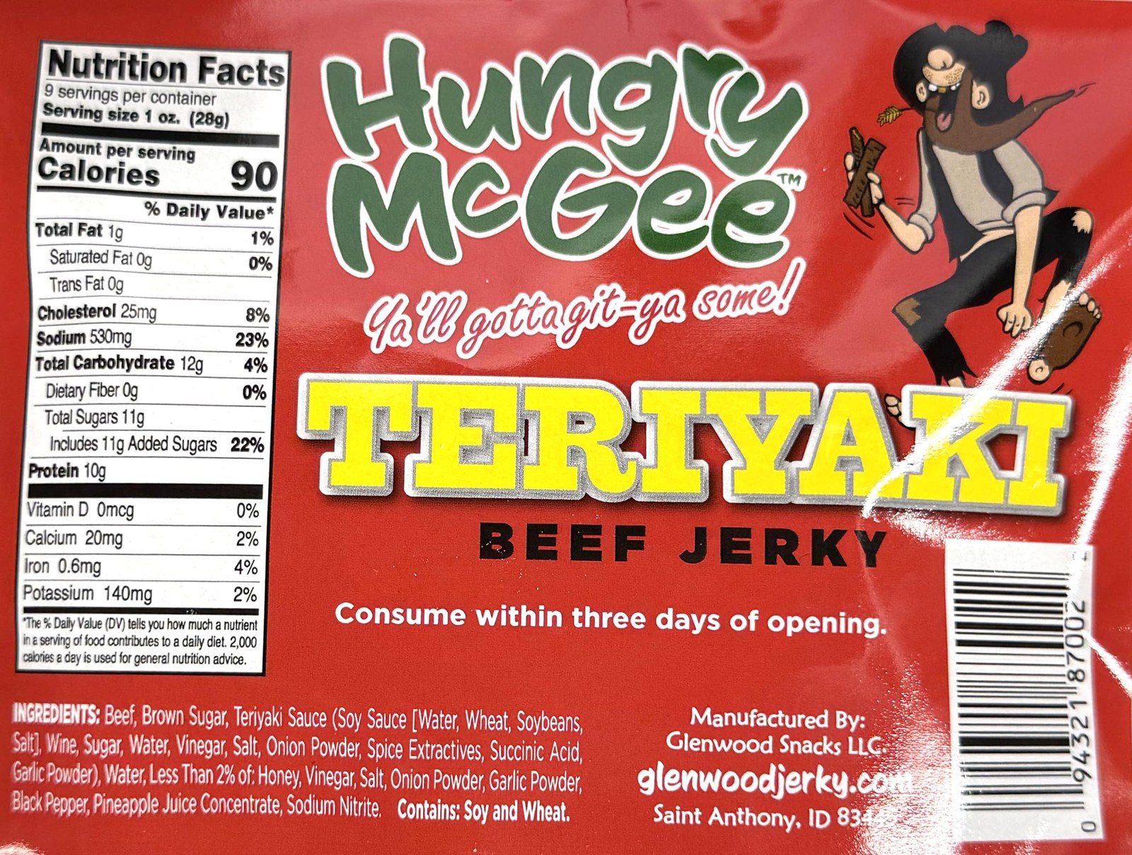 Hungry McGee Beef Jerky Teriyaki 9 oz Resealable Bag - Made in the USA, HIgh ...