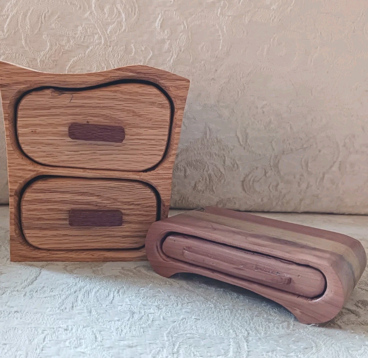 2 Handmade Small Wooden Boxes w Drawers Stoney's Wood Creations Trinkets Jewelry