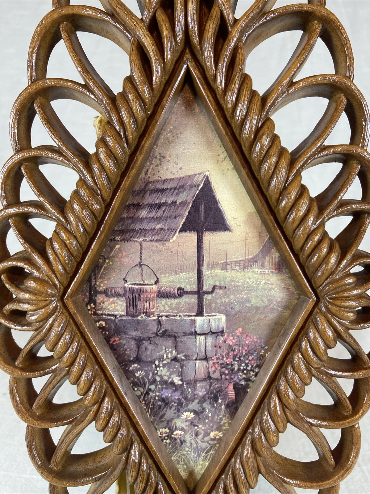 Vintage Rattan Wall Decor Set Diamond Frames Farmhouse Boho Wicker Wall Hanging