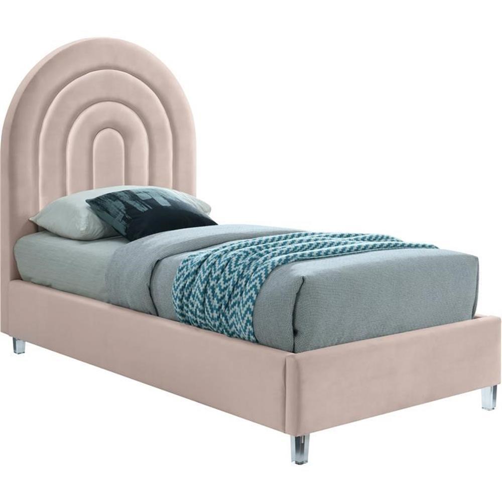 Meridian Furniture Rainbow Pink Velvet Twin Bed in Acrylic Finish