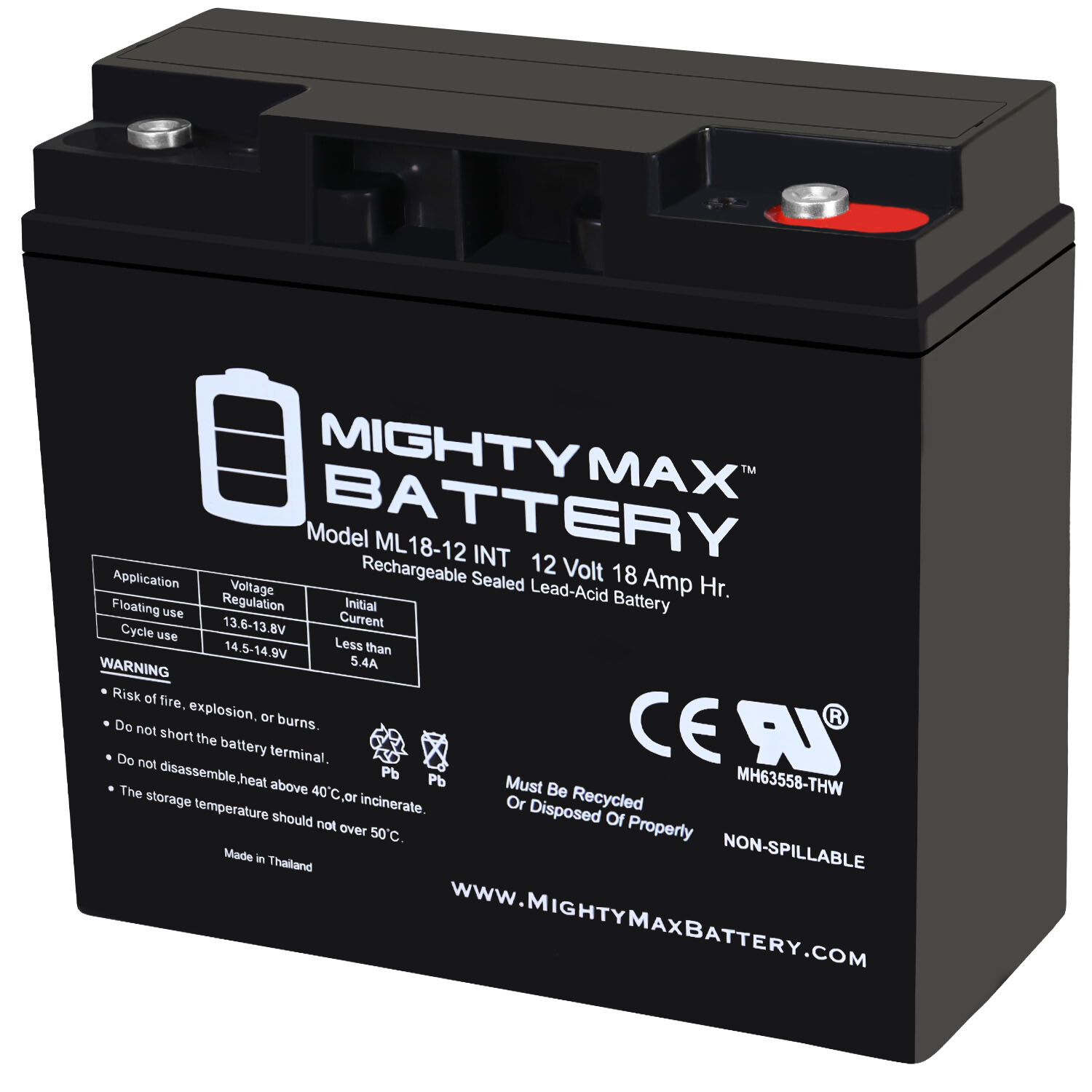 Mighty Max 12V 18AH SLA Internal Thread Replacement Battery for ES1230
