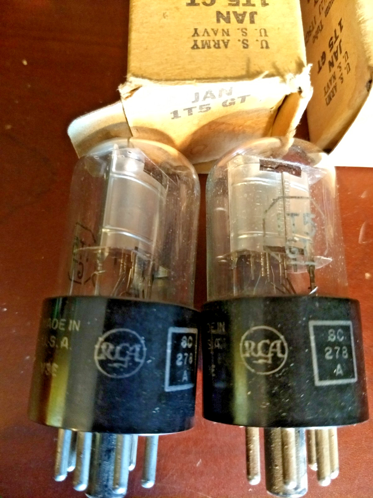 2 NOS Vintage JAN RCA 1R5 GT Vacuum Tube Tested GOOD SC278 1945 V3E US ARMY NAVY