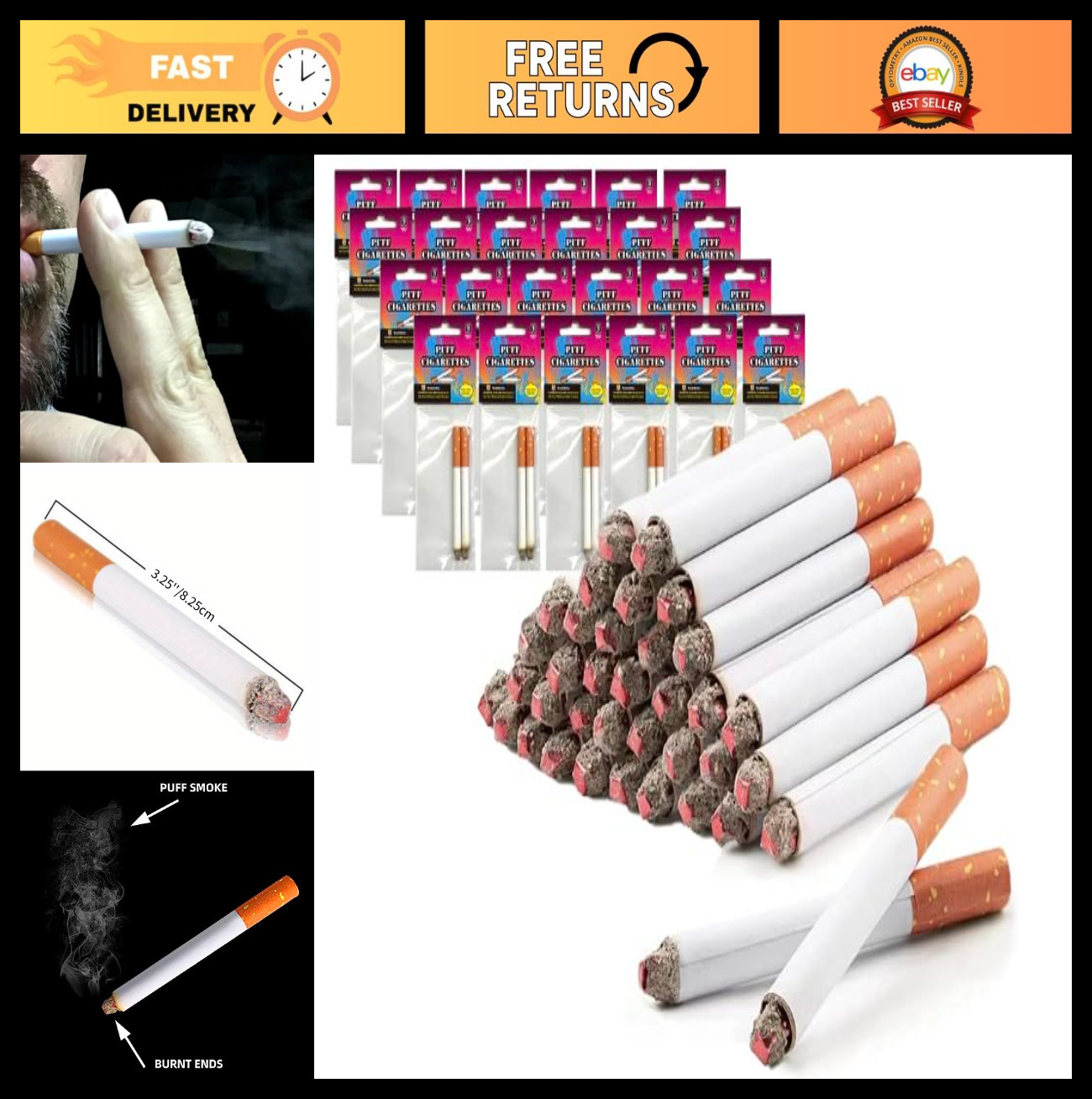 Realistic Fake Cigarettes - Pack of 48, 3.25 Inch Faux Cigs for Parties & Perfor