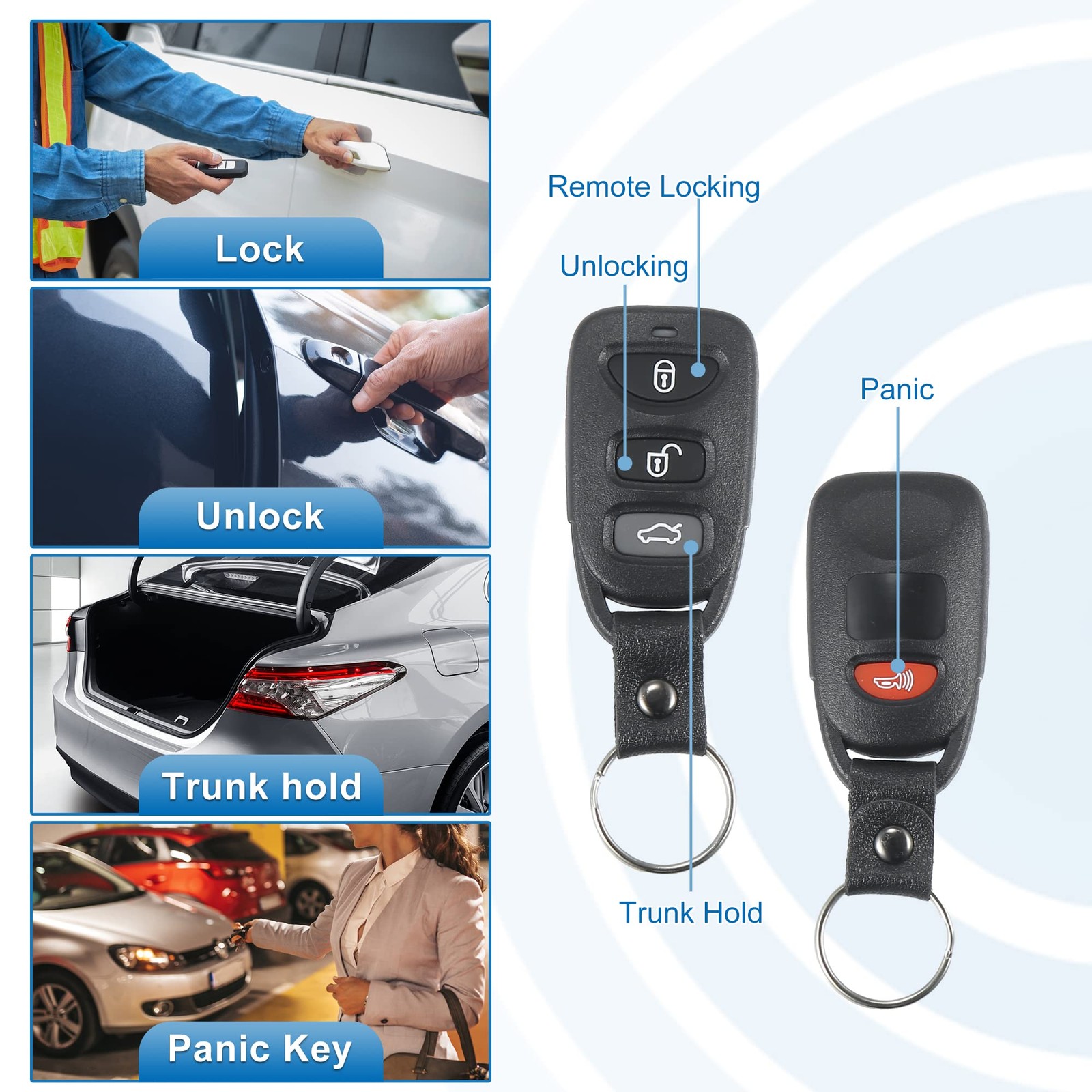 2pcs 315MHz 4 Button Car Keyless Entry Remote Control Key Black 2.44"x1.34"