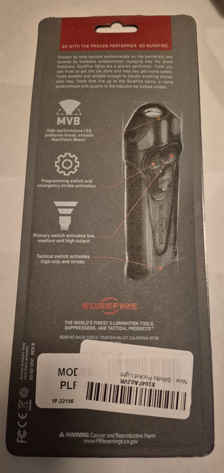 Brand New SureFire Stiletto Multi-Output Rechargeable LED Flashlight PLR-A