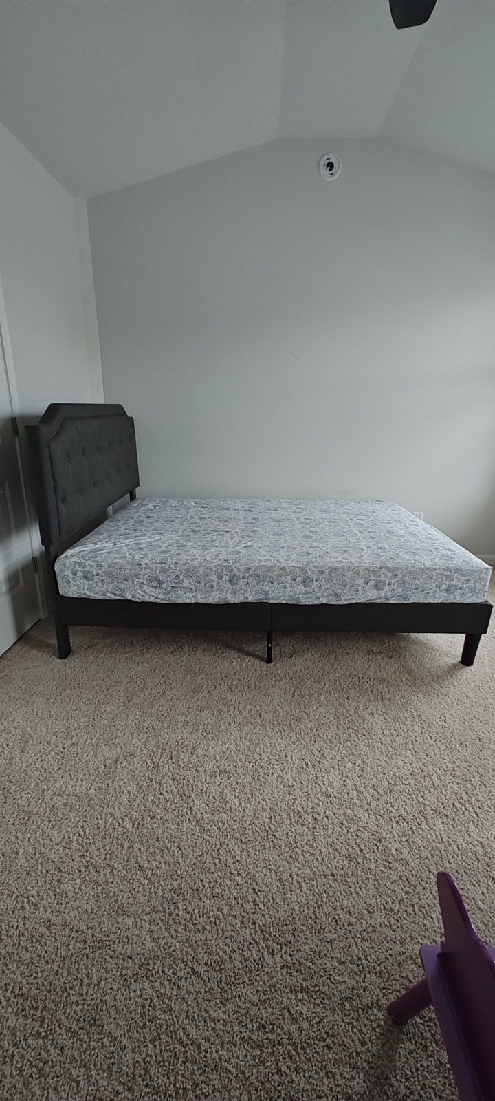 Gray Queen Upholstered Bed Frame Modern Wood Fabric Headboard Bedroom