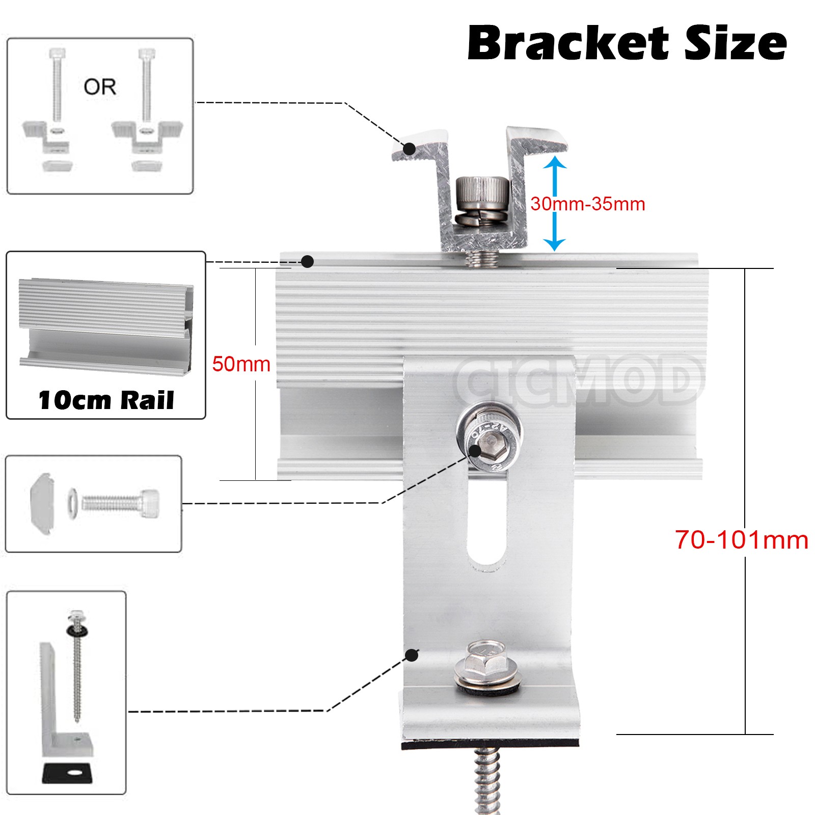 Solar Panel Mounting Rail Rack Brackets Kit Fixing Clamp for 1-4Pack Roof Mount