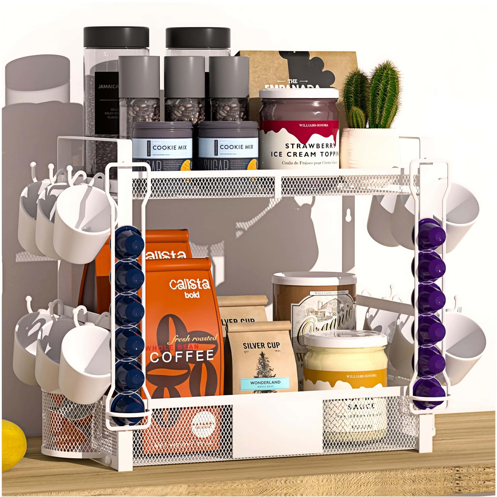 Coffee Mug Holder Bar Organizer - 2 Tier 8.64 x 17.13 x 13.3 inches, White123