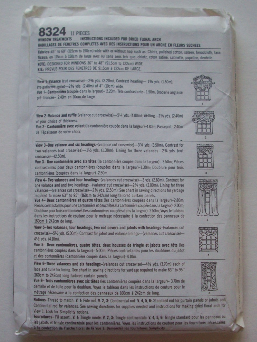 Jiffy curtains valances drapes craft pattern 8324 UNCUT