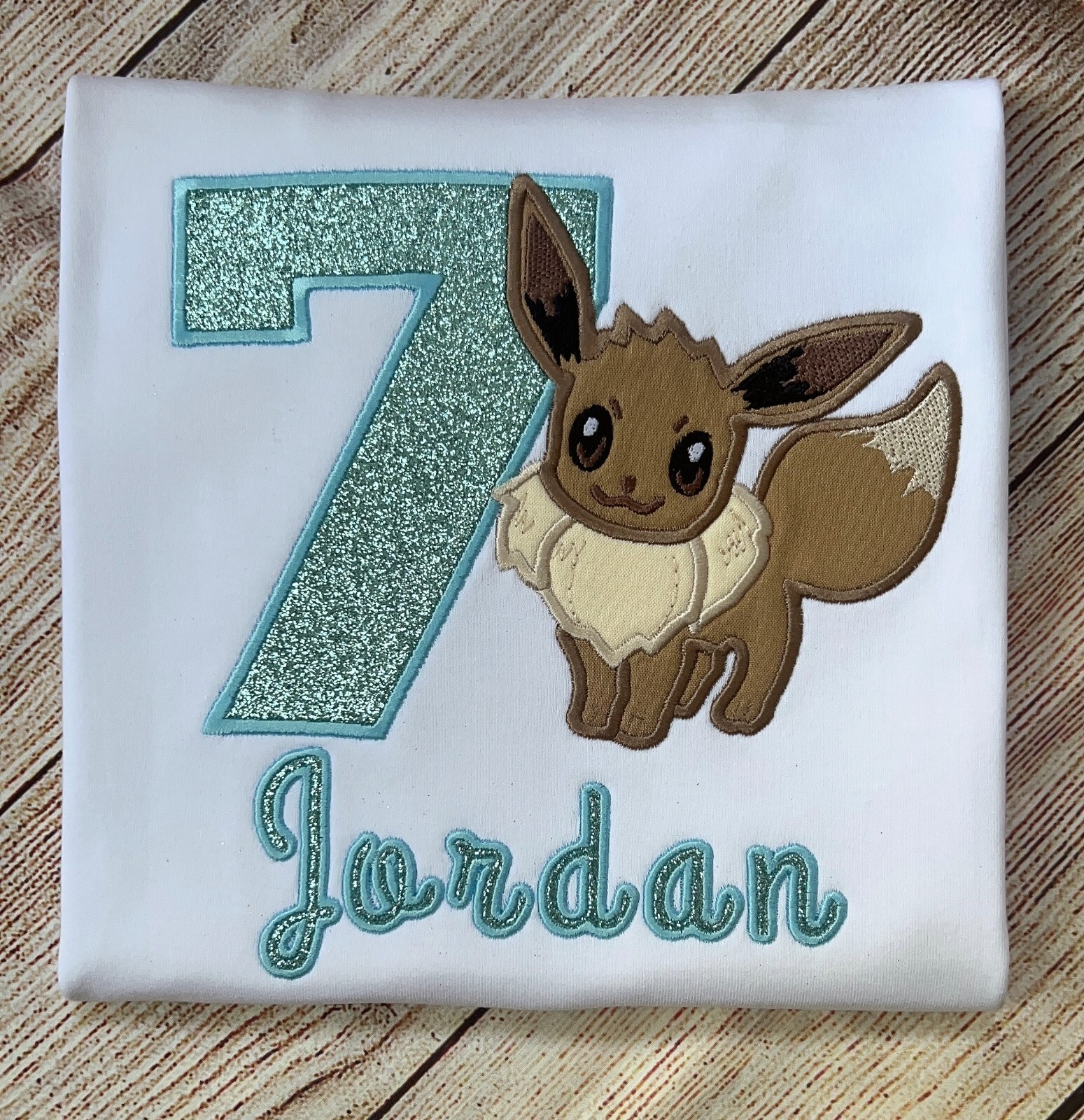 Embroidered  Birthday Girl T-Shirt Pokemon Evee Custom Birthday  Girl T-shirt