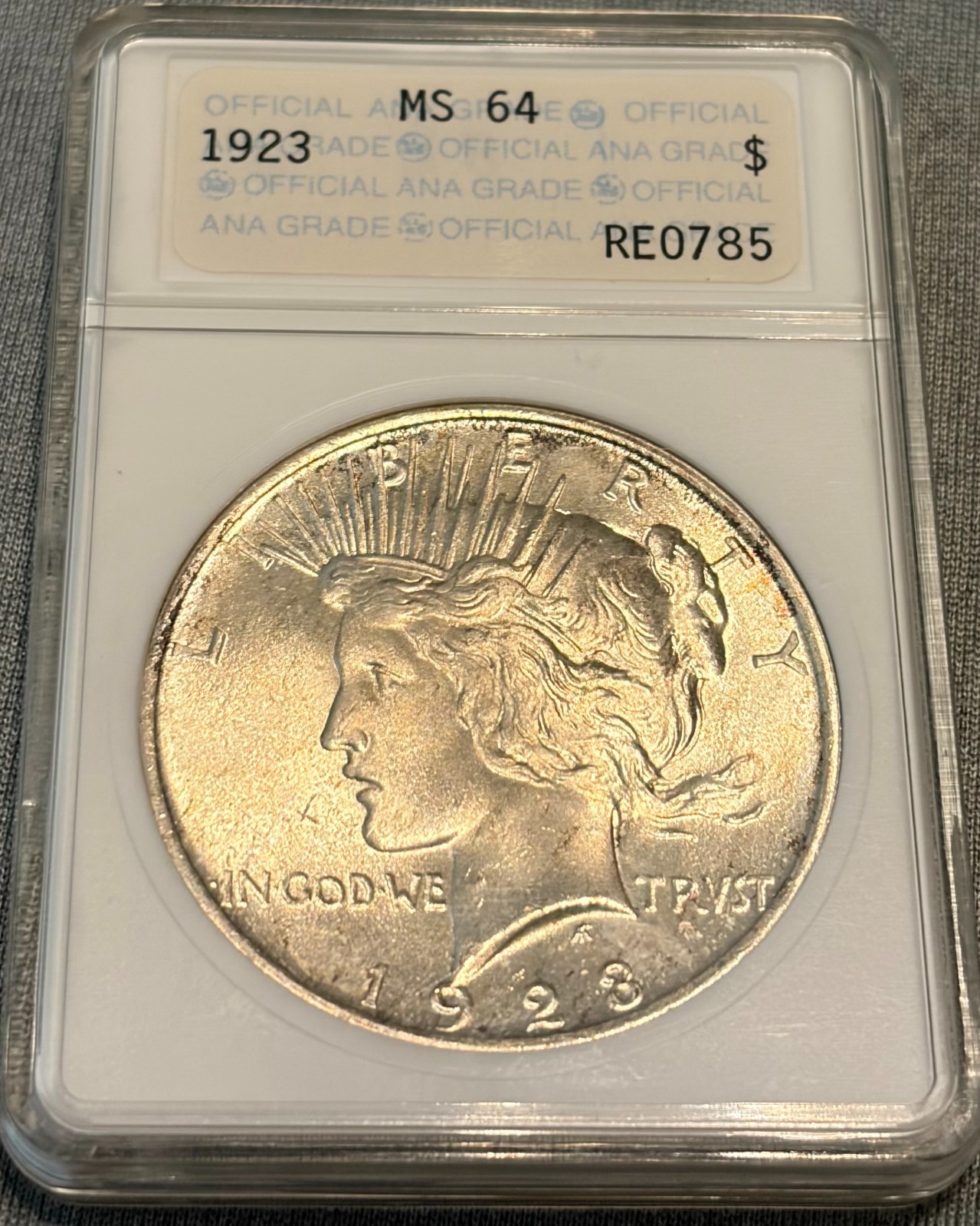 1923 Peace Dollar ANACS MS 64 (1st Gen "ANA"/Gold Foil Holder) Sharp Original BU