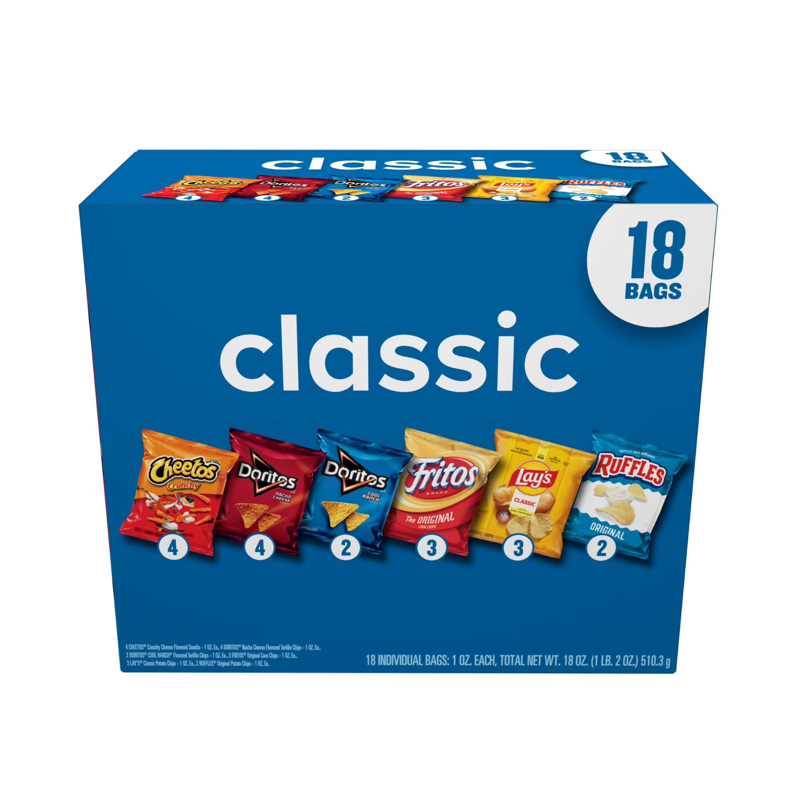 Frito Lay Classic Mix Chips Variety Pack, 1 oz, 18 Count