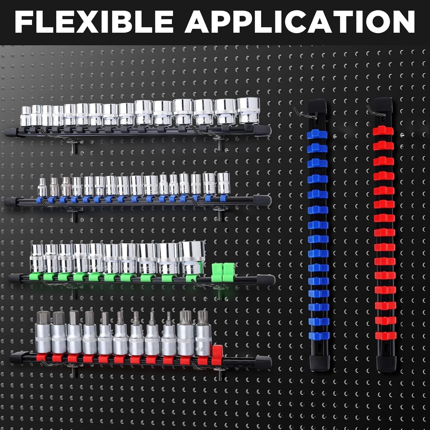Durable 12PC Socket Organizer in Green - Wall-Mountable for 172 Socket Storage