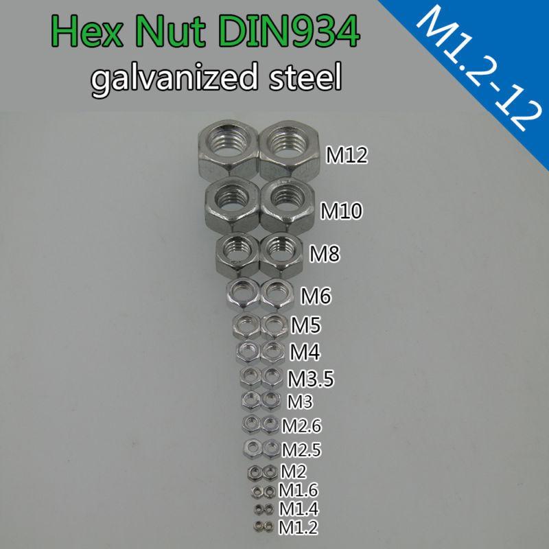 M1.2 To M12 Galvanized Steel Hexagon Nuts Hex Nuts DIN934