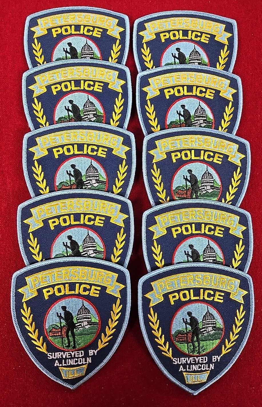 PETERSBURG ILLINOIS POLICE Patch Lot Trade Stock 10 Police Patches POLICE PATCH