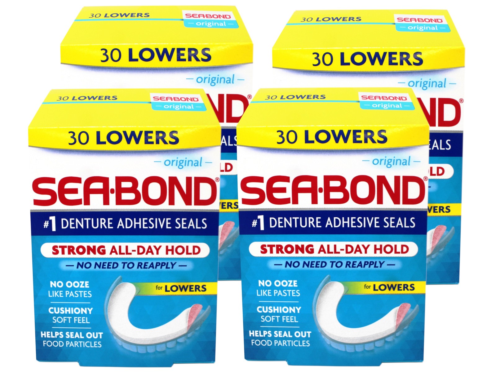 4 Pack - Sea Bond Secure Denture Adhesive Seals, Original, Lowers, 30 Count