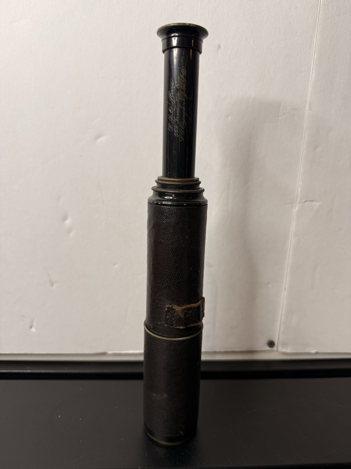 PJ O’Hare New Jersey Antique Leather Wrapped Spyglass 4 Section Telescope France