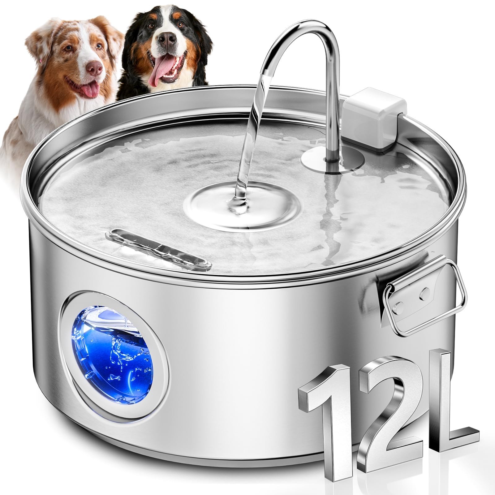 Dog Water Fountain for Large Dogs, 3.2Gal/406oz/12L Stainless Steel Pet Water...