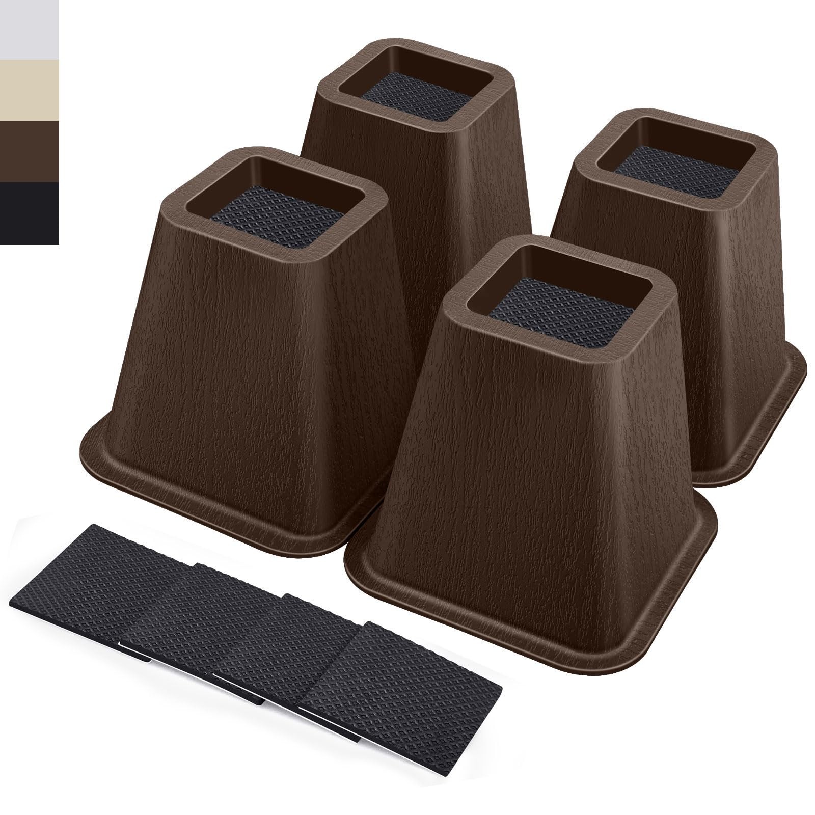 6 inch Heavy Duty Bed Risers 4 Pack Brown Supports 2200 lbs per Furniture Leg