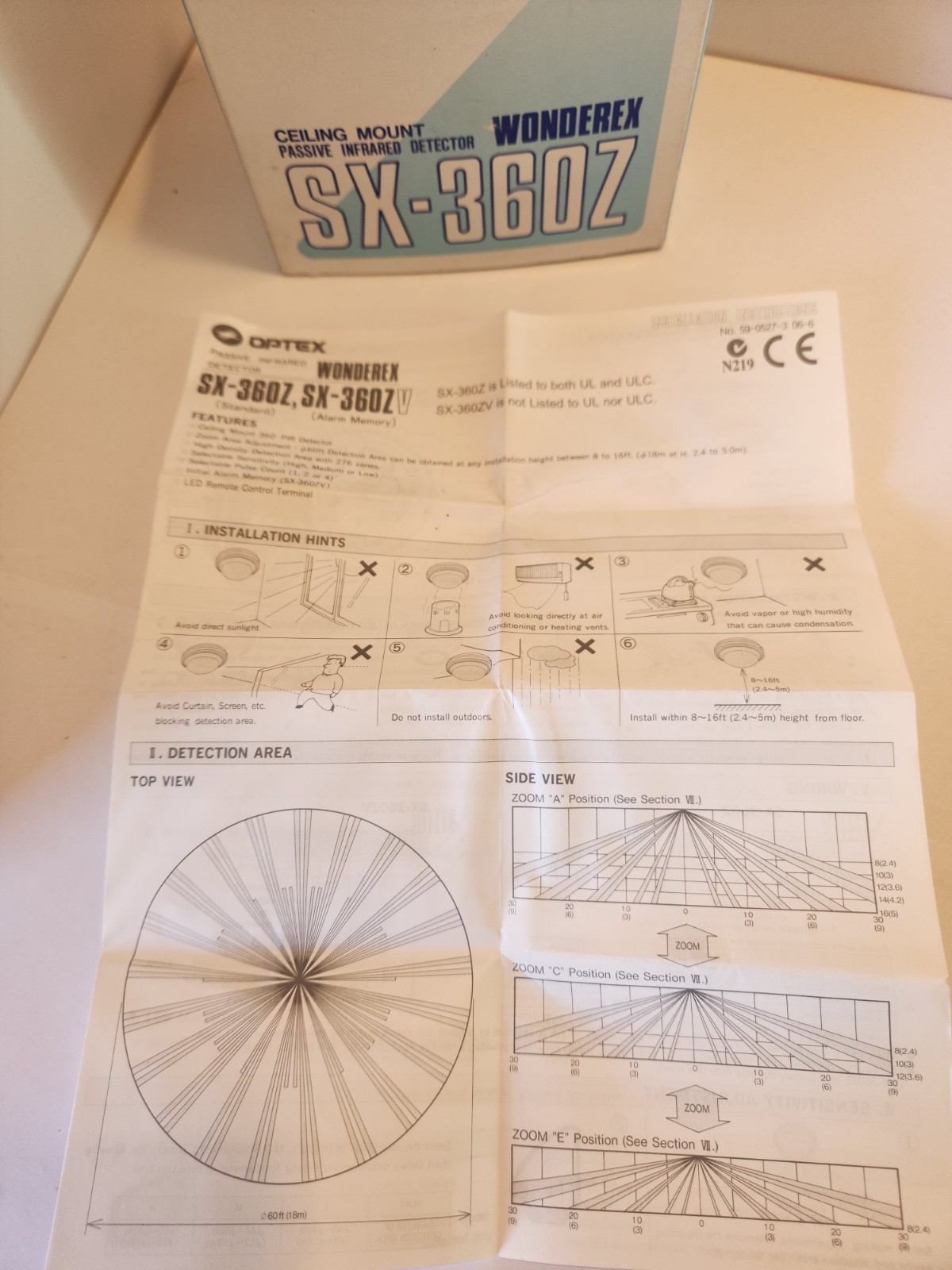 Optex Passive Infared Detector SX-360Z, Ceiling Mount