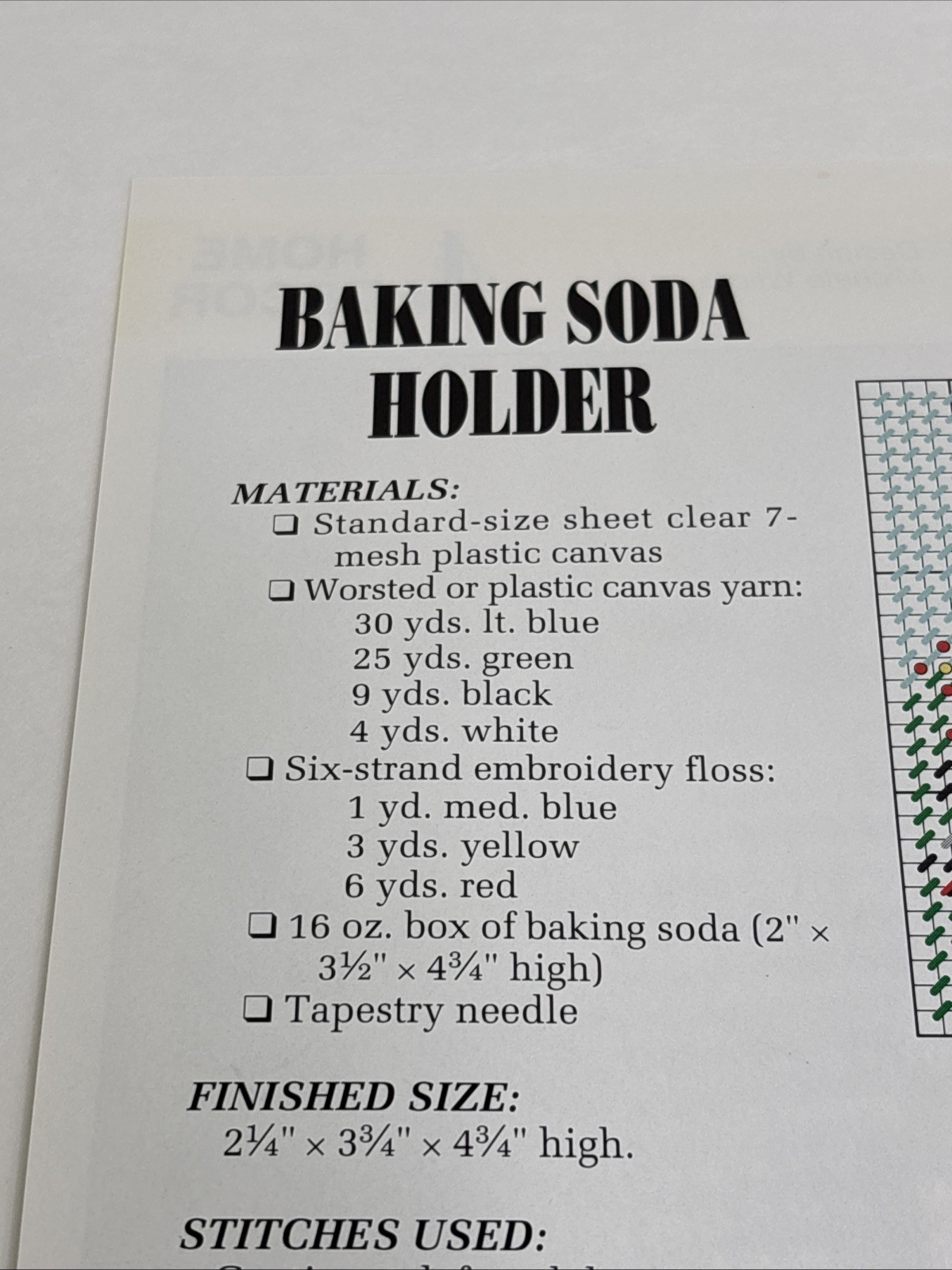 Baking Soda Holder Skunk Annie's Attic Plastic Canvas Pattern Page