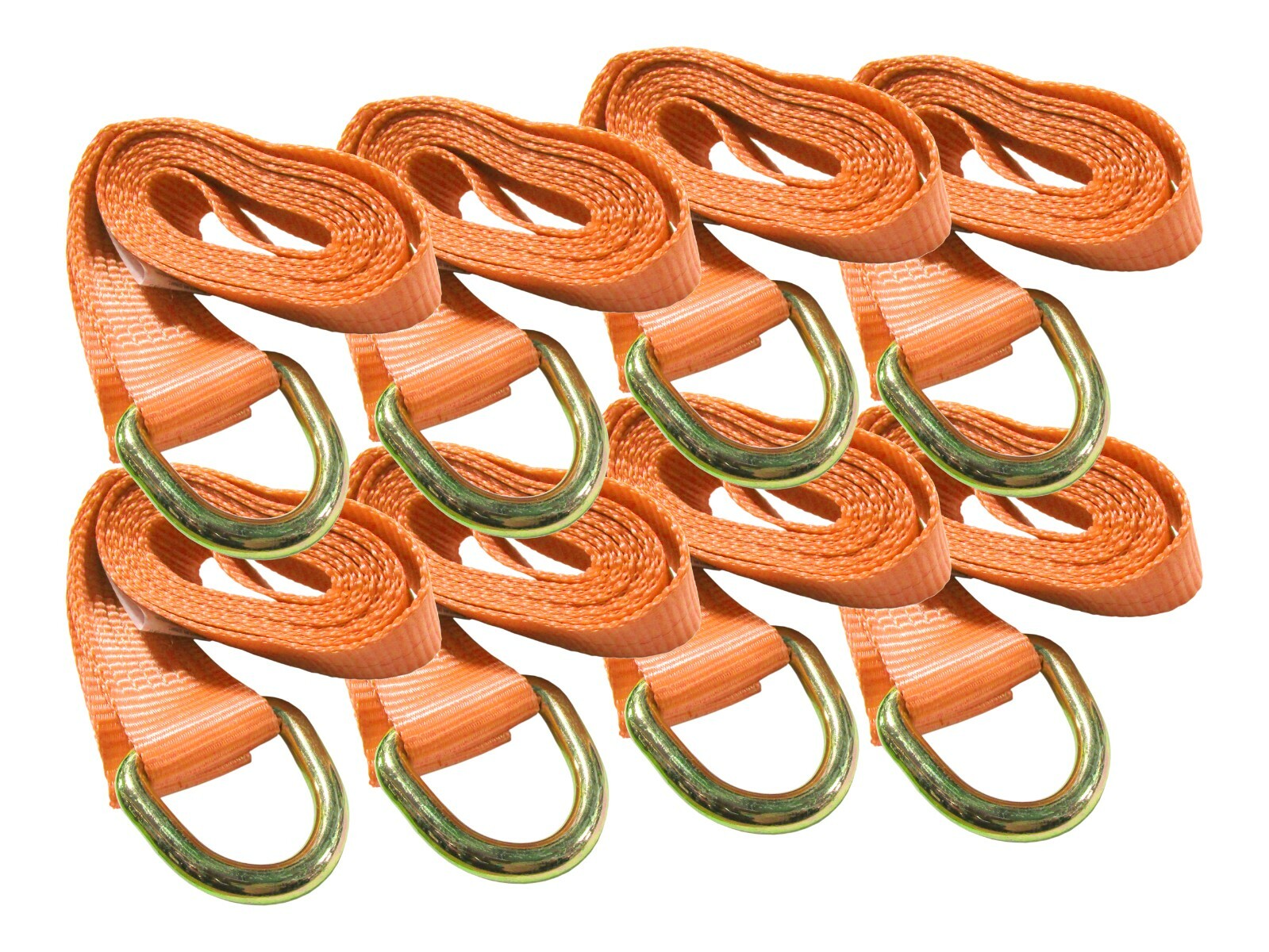 8 ft Orange Lasso Tie Down Strap w/ D Ring 2" Wide (Pack of 8) Car Hauler Tow