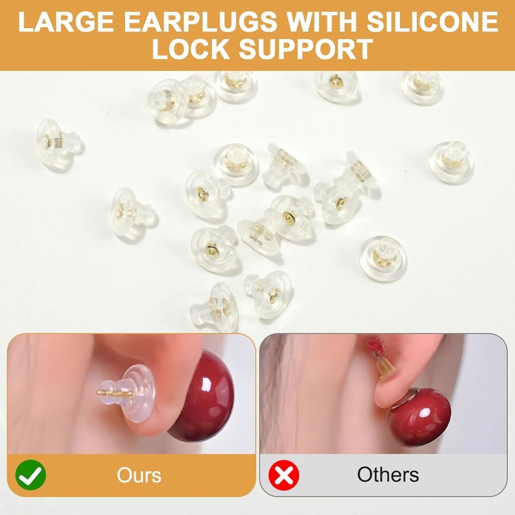 20 PCS Silicone Earring Backs Hypoallergenic Secure Lock No-Irritation for Studs