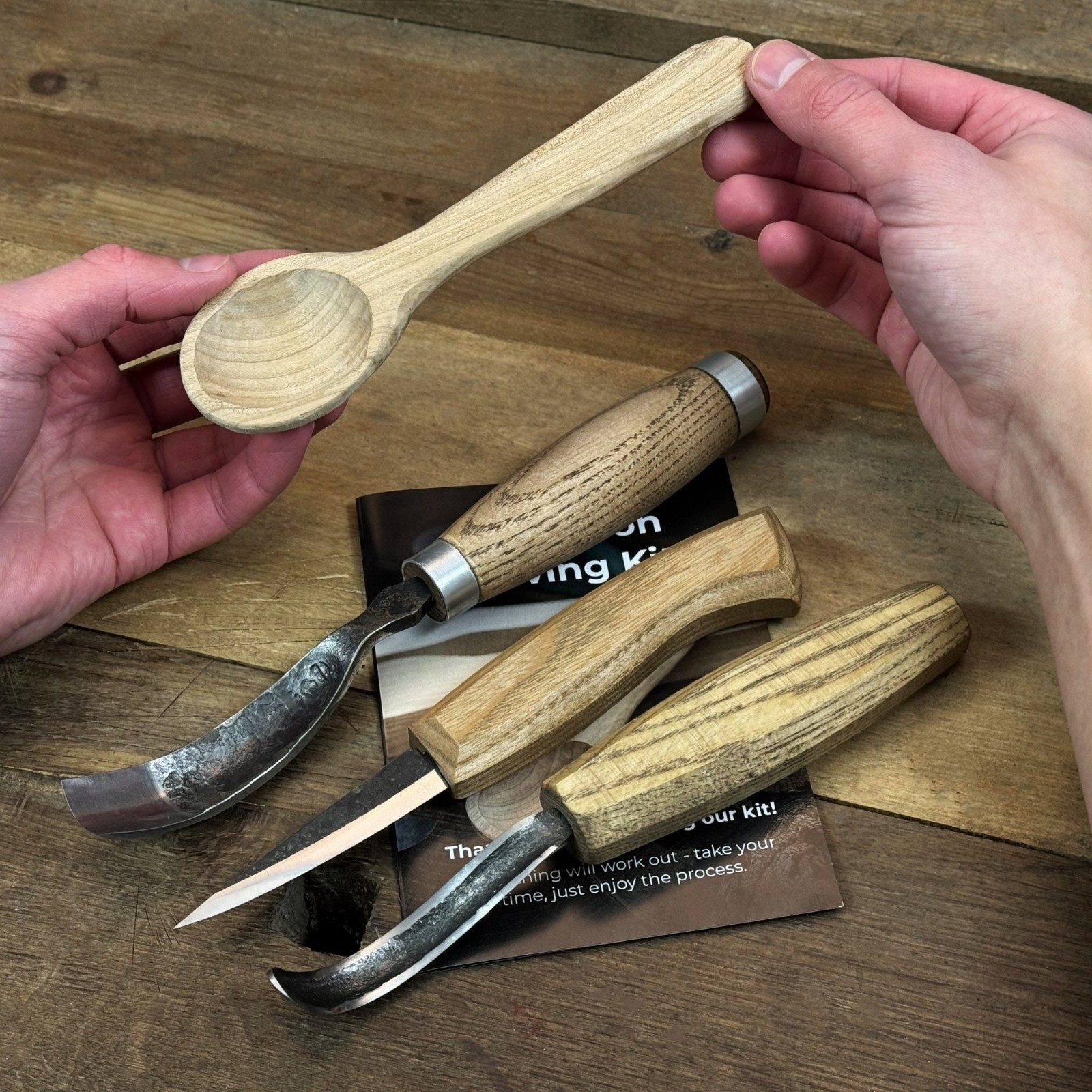 3pcs DIY Set Linden, Cherry, Oak Blank Spoon Making Carving Kit for Beginner
