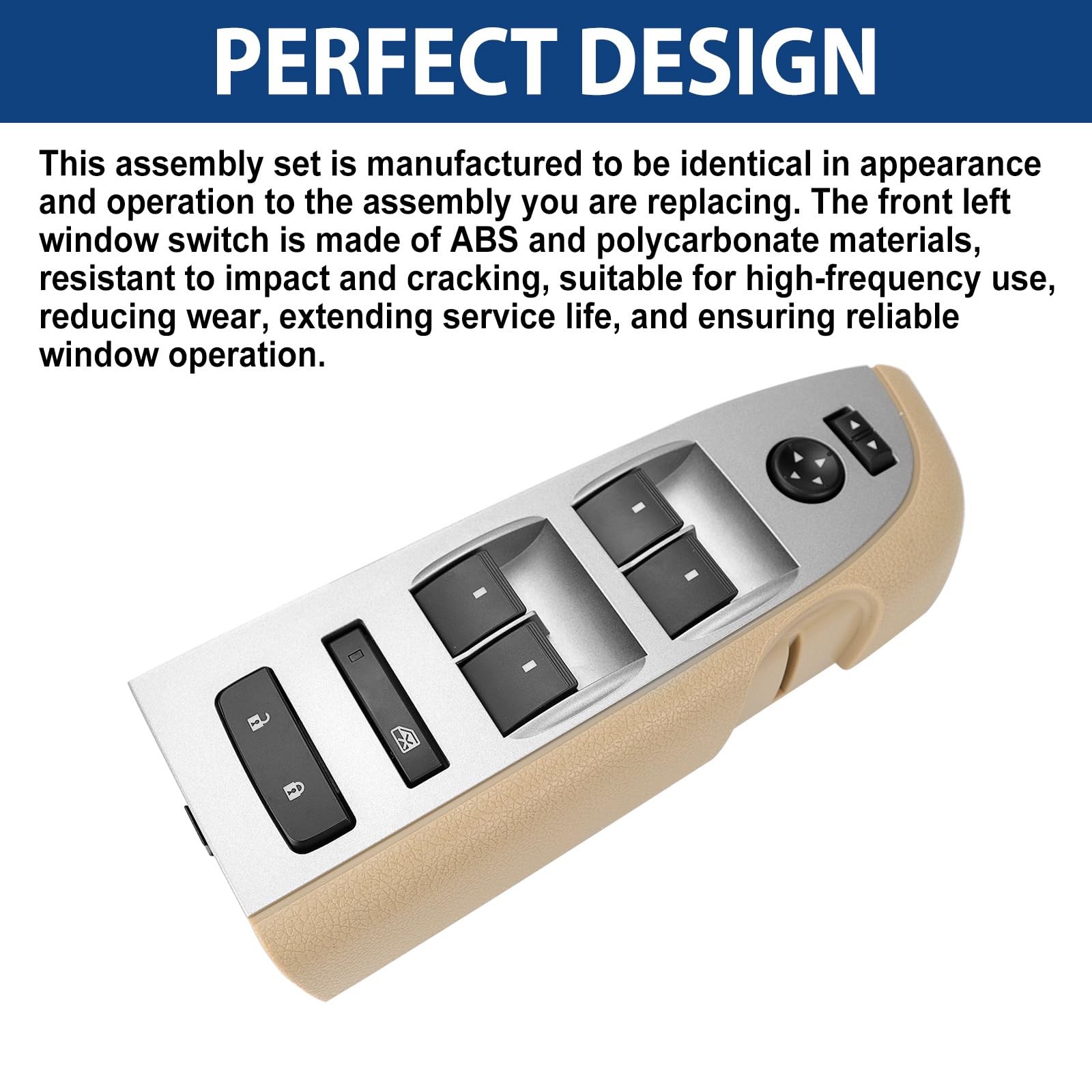 22968506 Master Power Window Switch, Beige Bezel, Mirror, & Lock