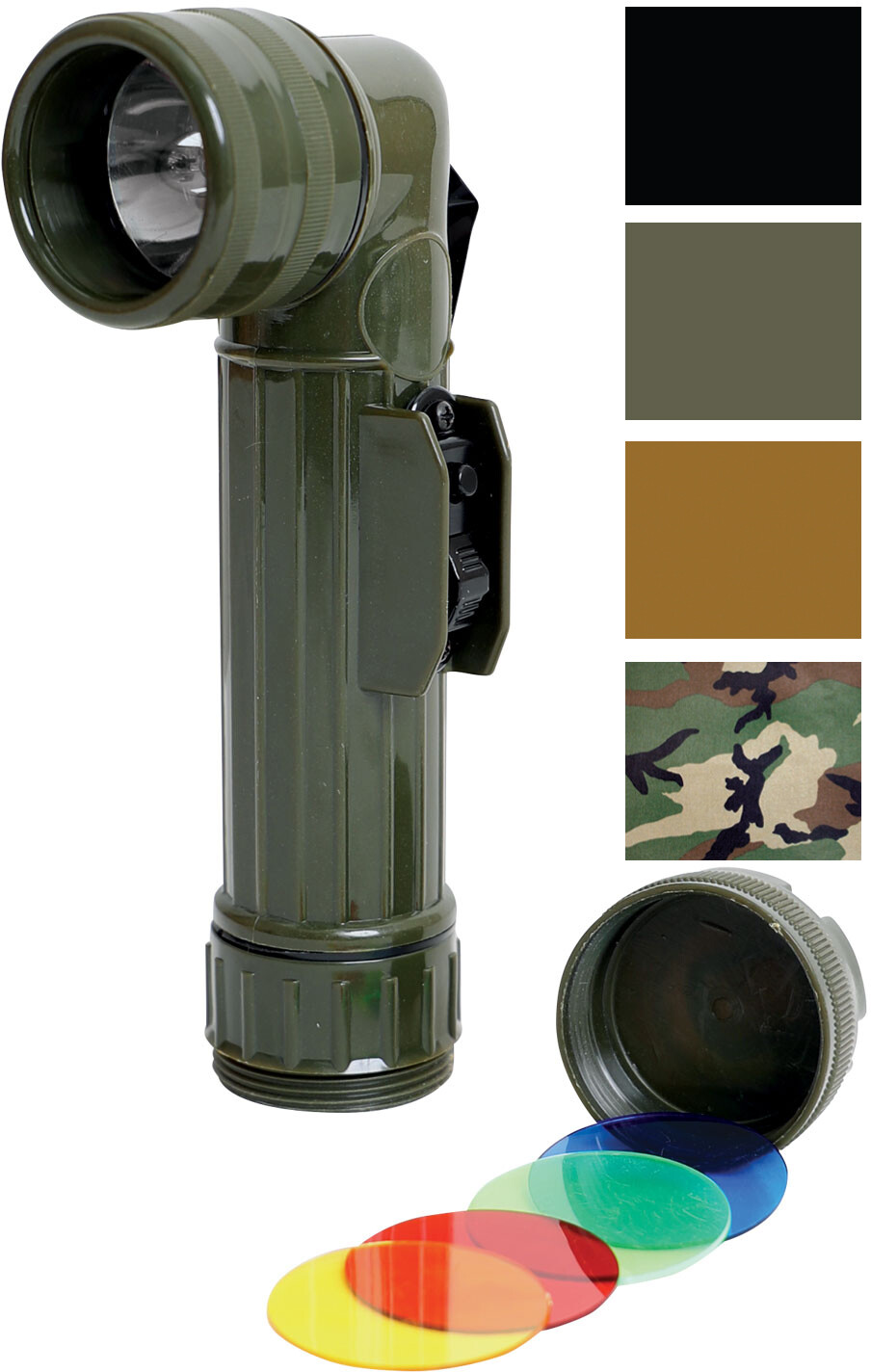 Angle Head Combat Flashlight Tactical Plastic D-Cell Battery with 4 Color Lenses