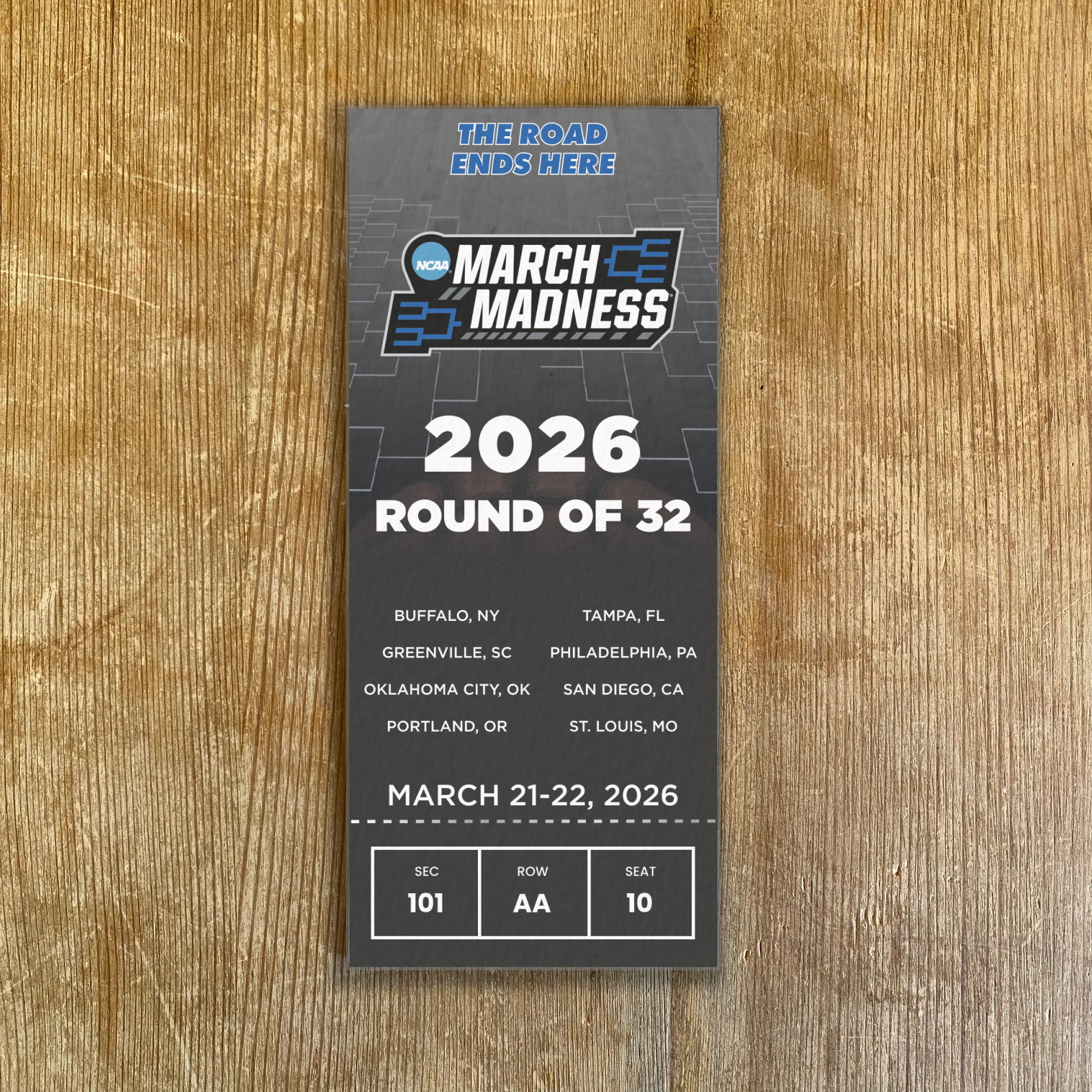 2026 NCAA Tournament Custom Ticket Stub Any Round & Seat March Madness Souvenir