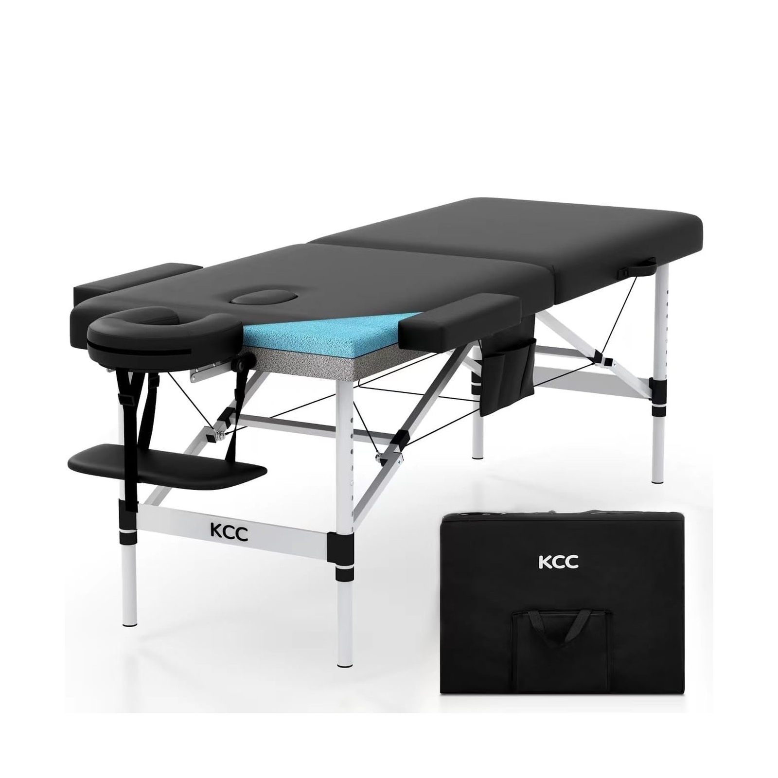 KCC Memory Foam Massage Table Premium Portable Foldable Massage Bed Height Ad...