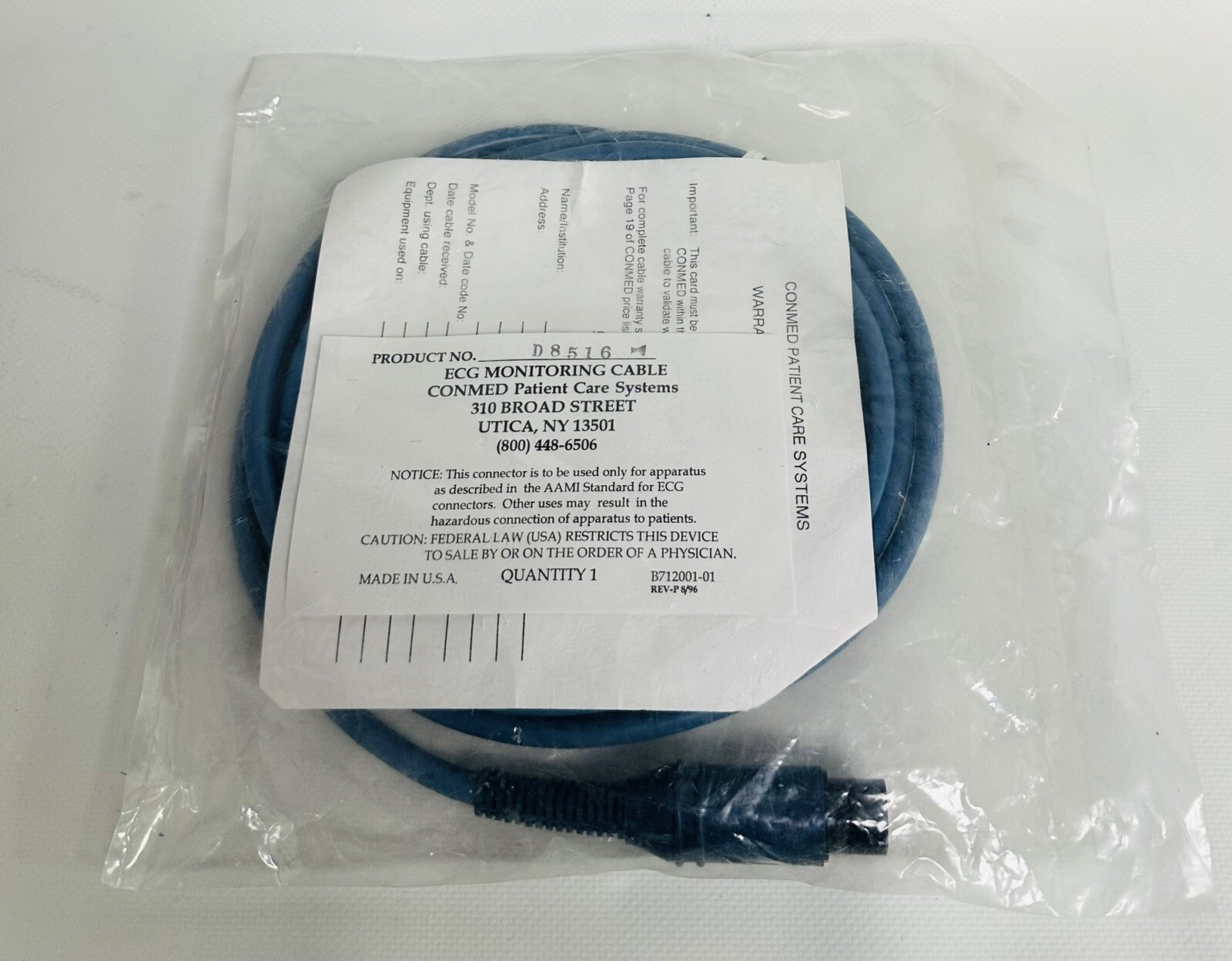 ConMed D-Series Individually Shielded 5-Lead ECG Safety Cable System P/N: D8516